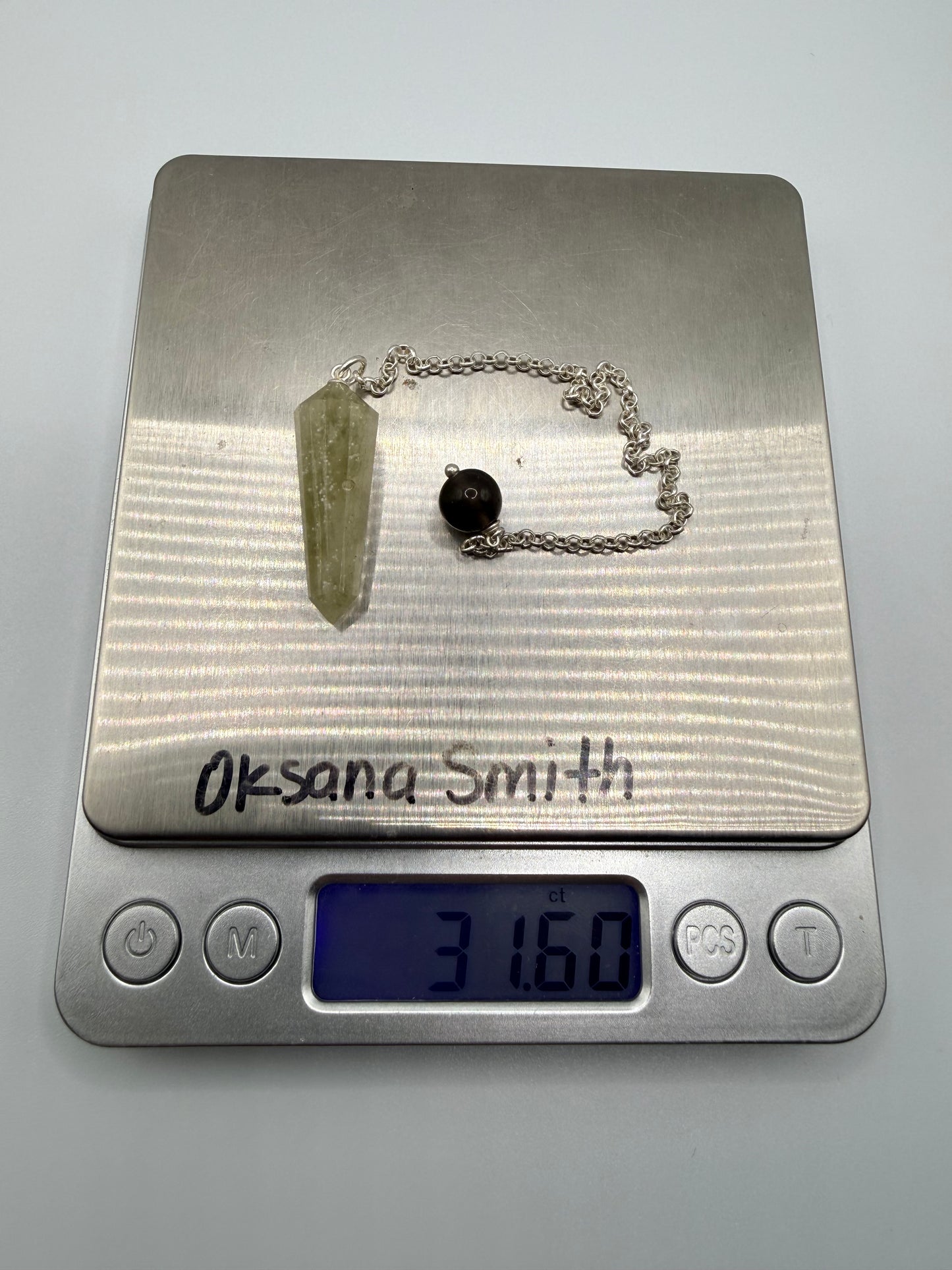 Libyan Desert Glass Pendulum With Agni Manitite Bead In Sterling Silver