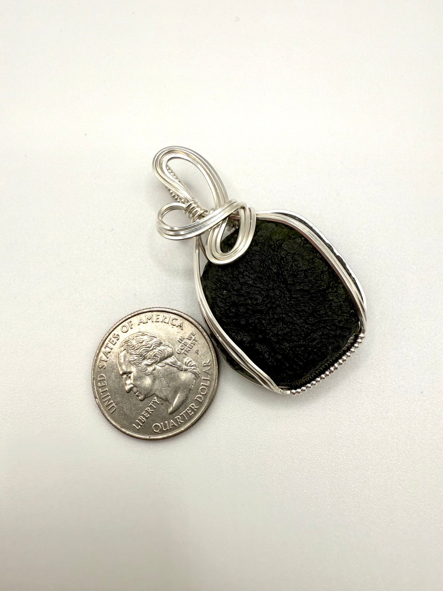 P112) Moldavite Pendant Necklace In Sterling Silver