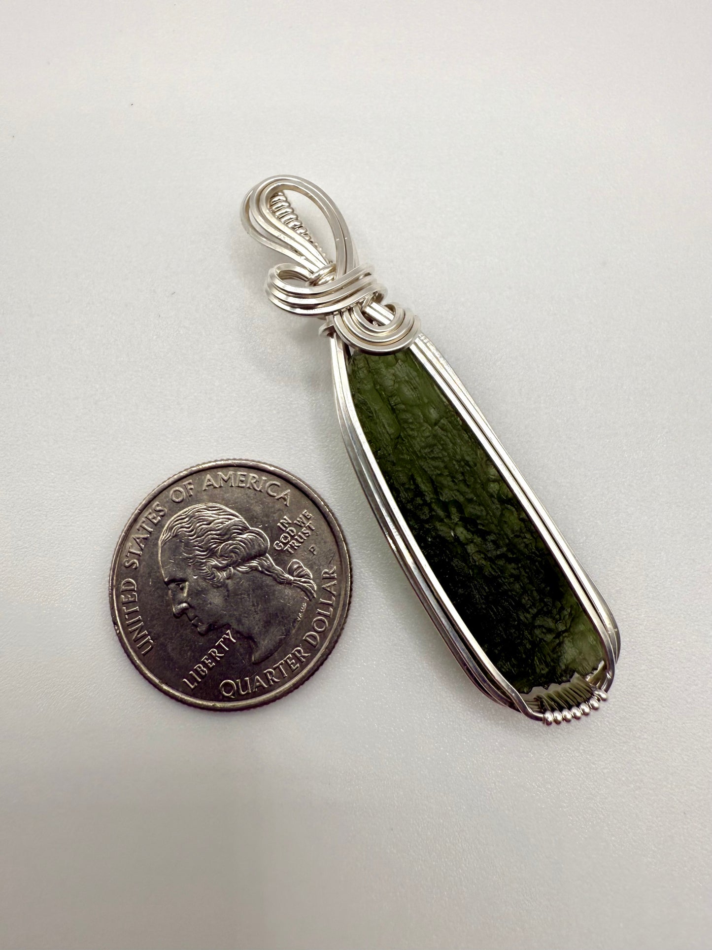 P112) Moldavite Pendant Necklace In Sterling Silver