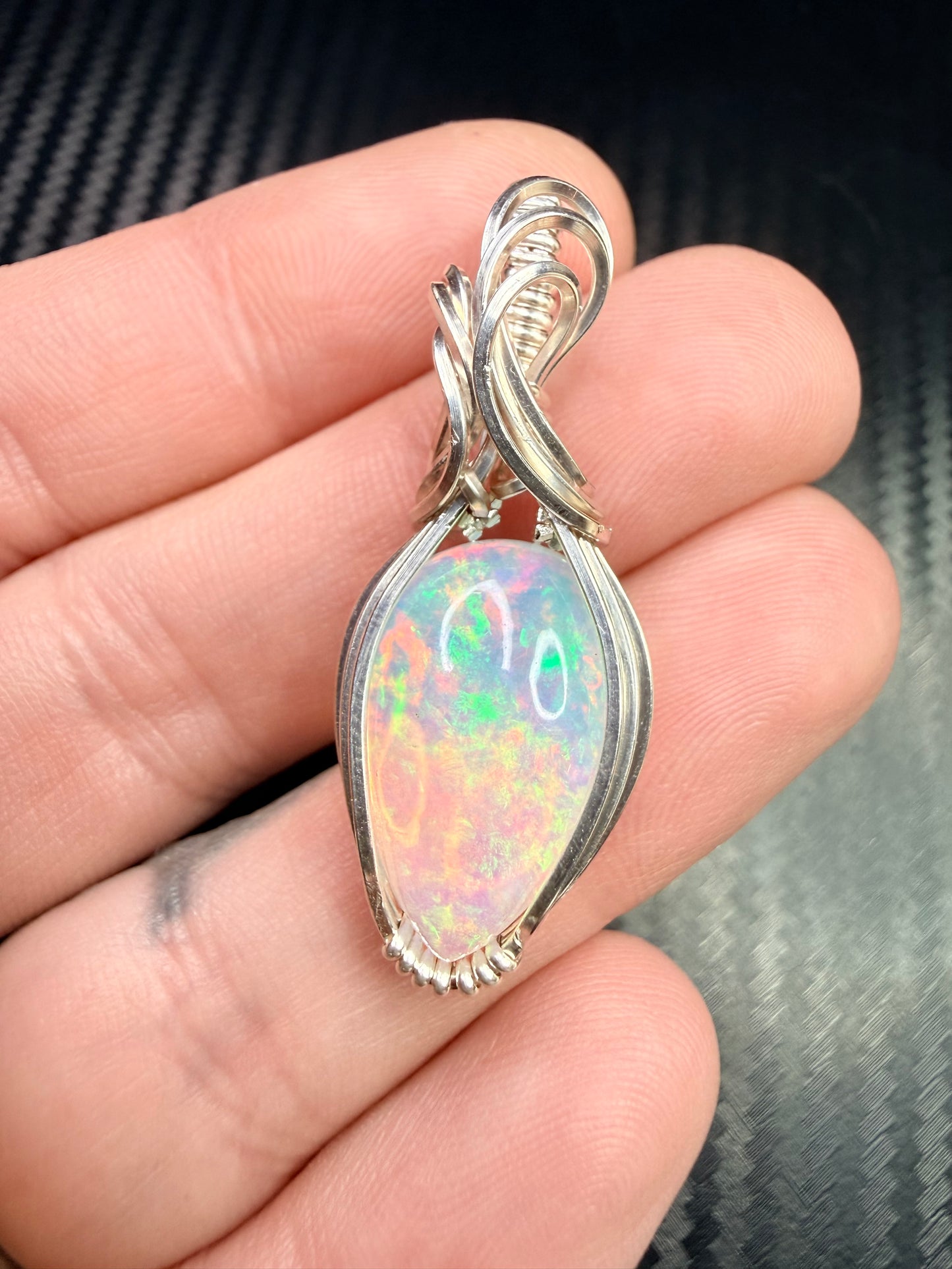 Ethiopian Welo Opal Pendant in .925 Sterling Silver – Natural Opal Necklace, October Birthstone, Fire Opal Jewelry, Handmade Opal Gift, Healing Crystal Pendant