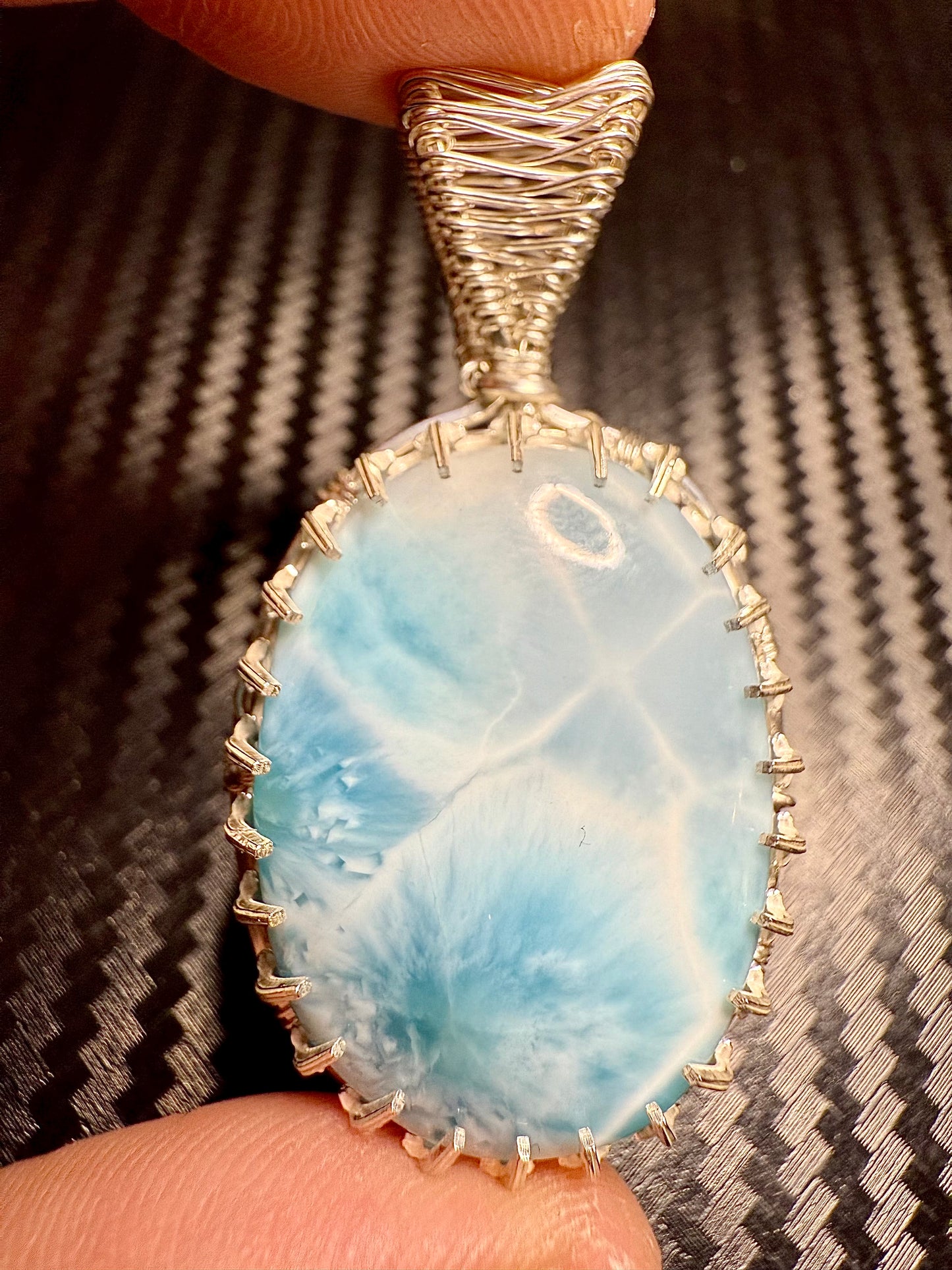 Large Larimar Pendant Necklace In Sterling Silver