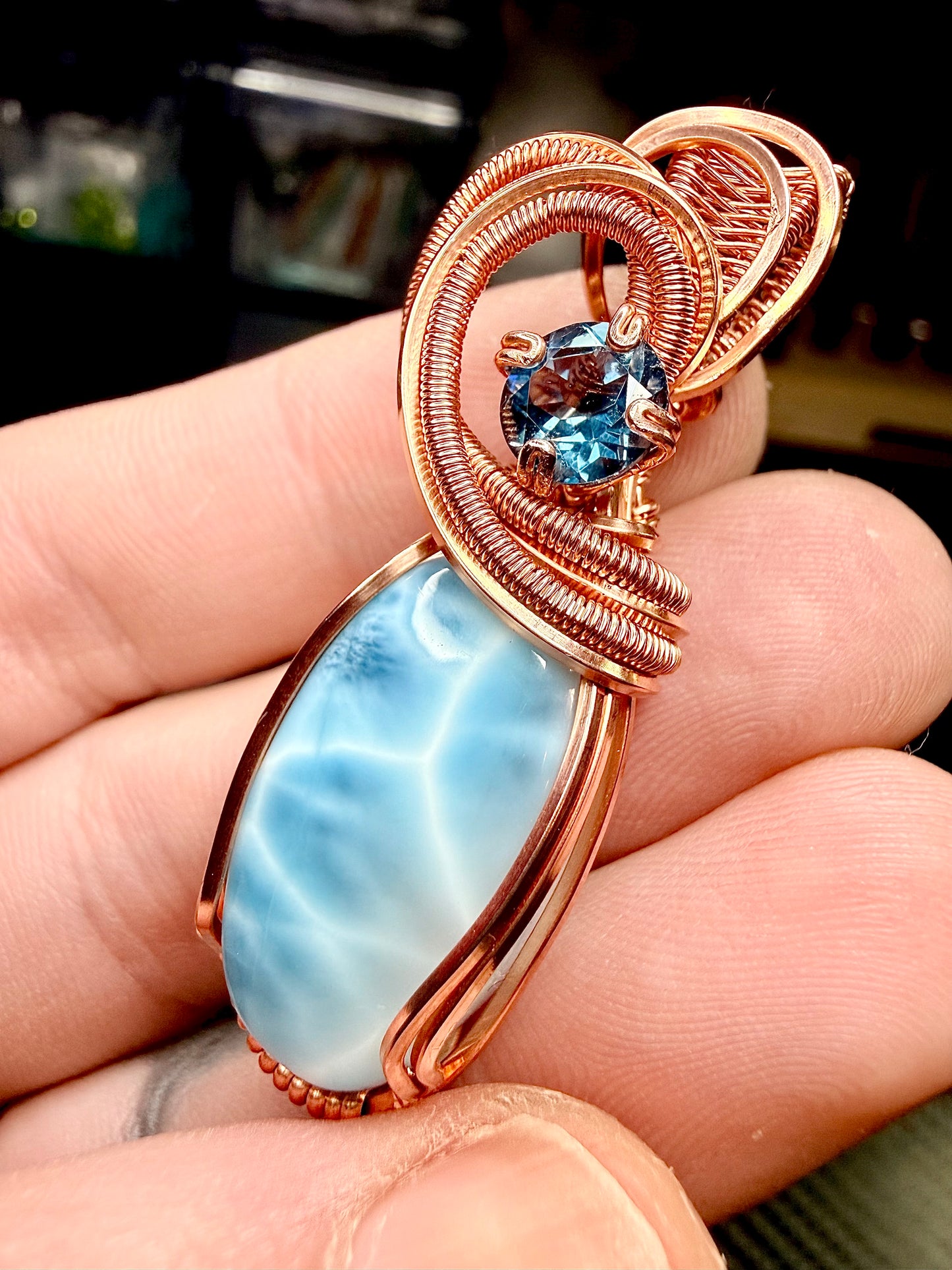 Larimar Pendant In Copper With London Blue Topaz Accent