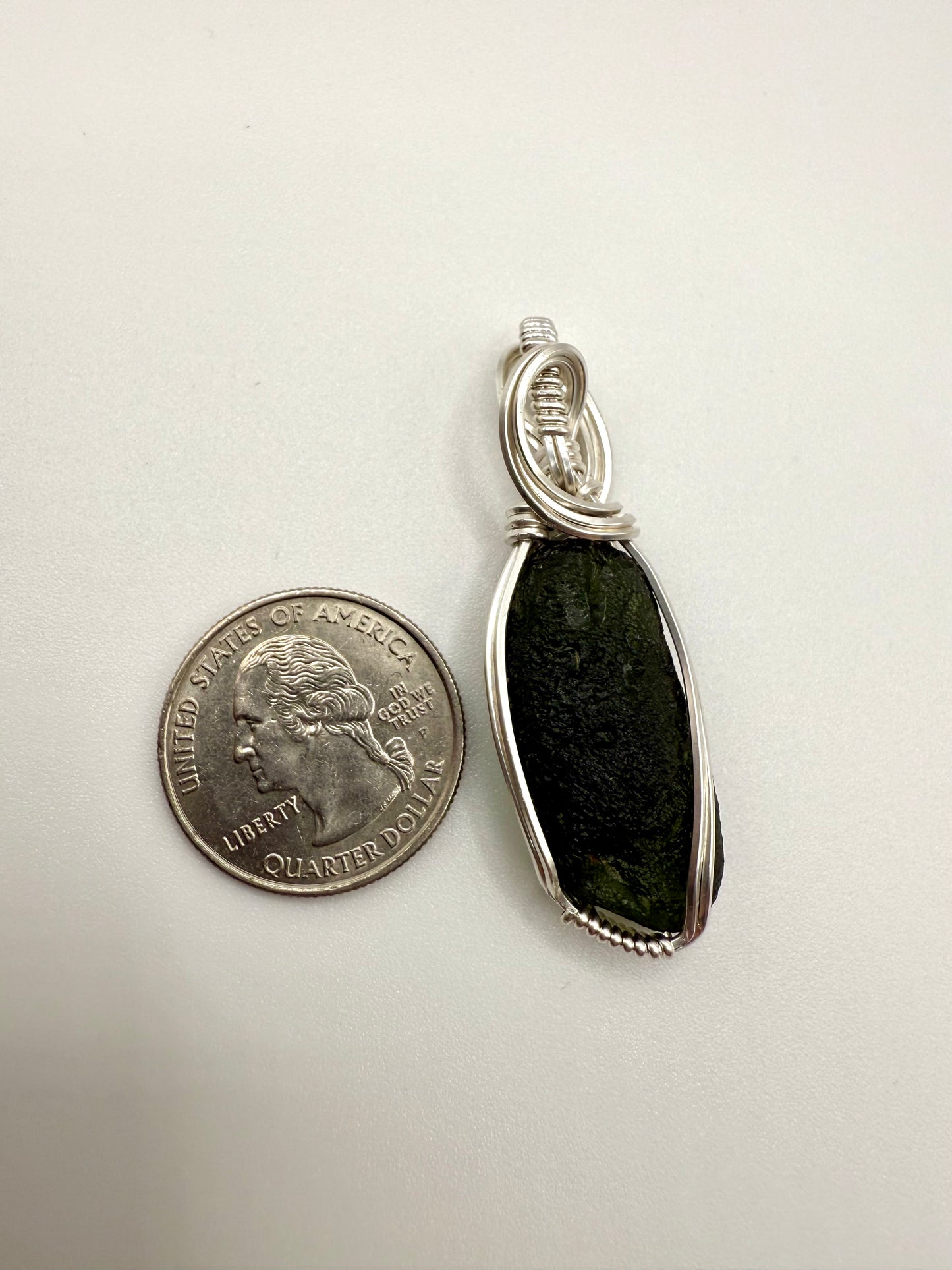 P112) Reversible Moldavite Pendant Necklace In Sterling Silver
