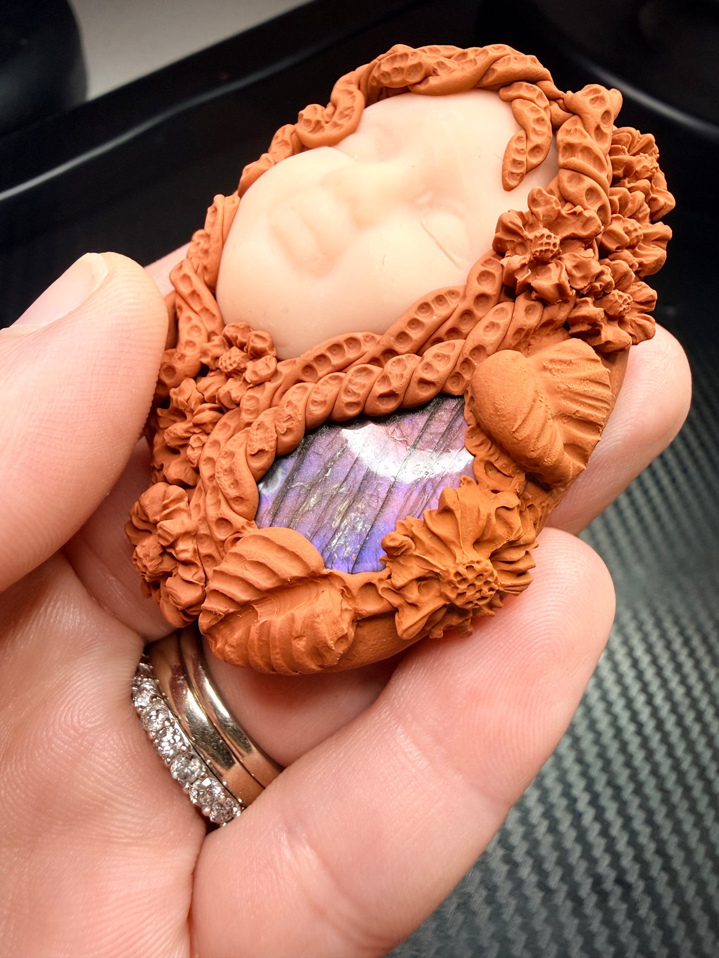 Labradorite Portal Mirror Talisman | Psychic Protection Amulet | Handmade Clay Spiritual Necklace | Third Eye Awakening | Mystical Energy Jewelry