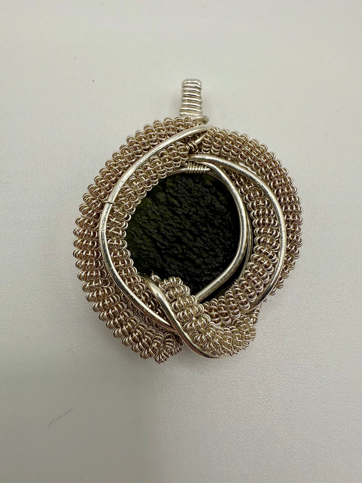 C11) Moldavite Pendant Necklace In Sterling Silver