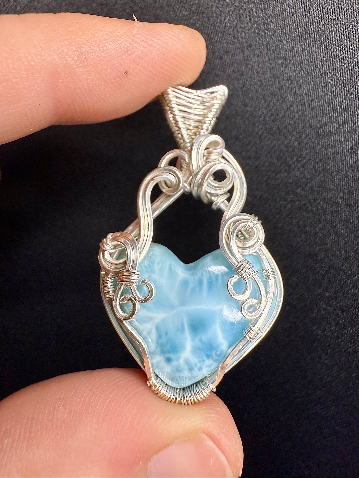 ZZ12) Larimar Pendant Necklace In Sterling Silver