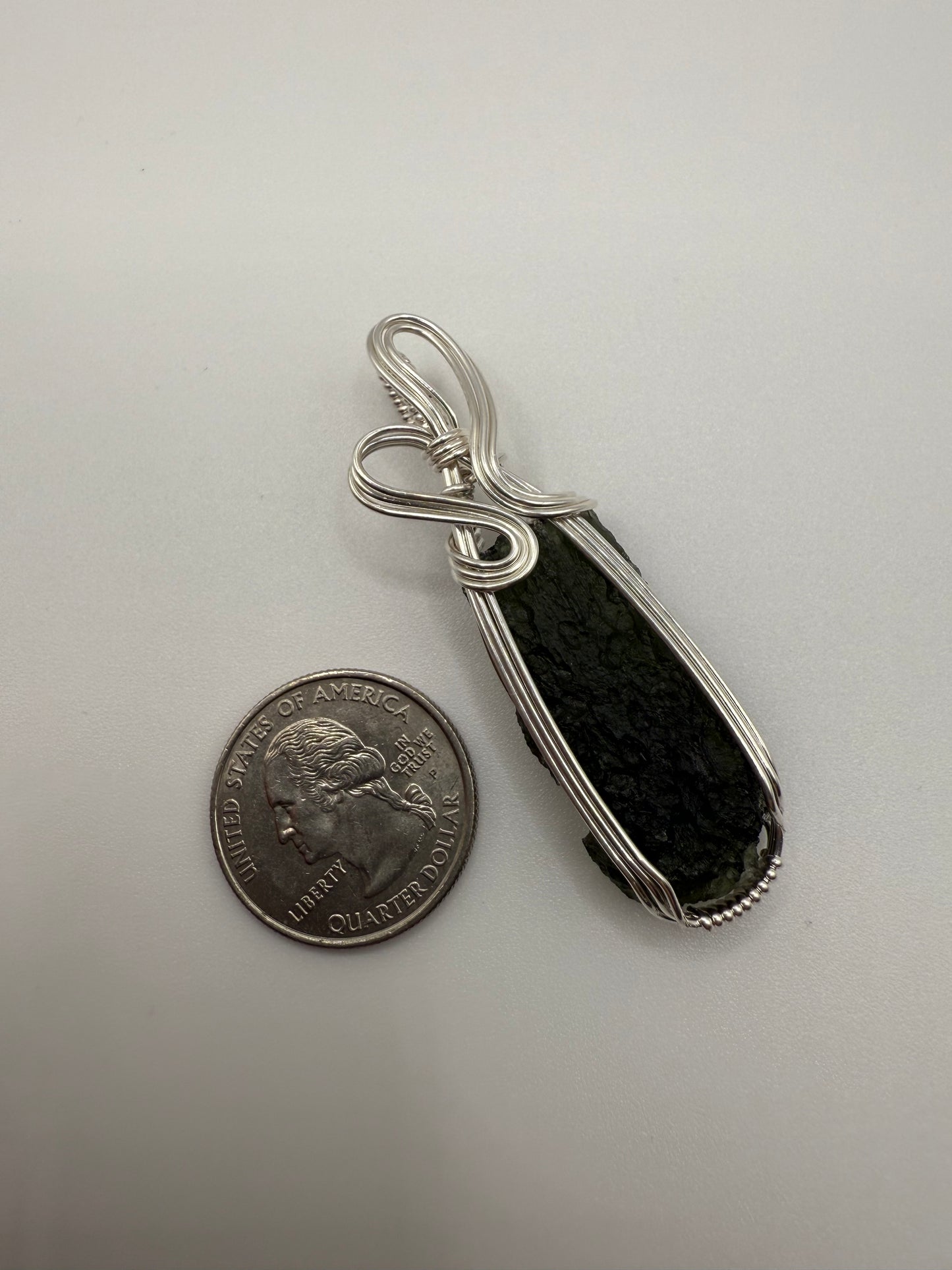 P112) Moldavite Pendant Necklace In Sterling Silver