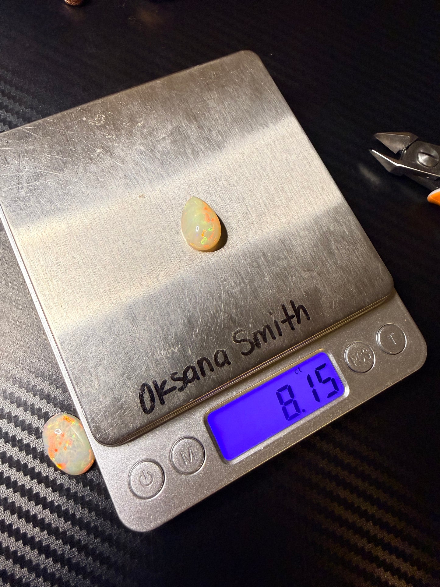 3EO) Ethiopian Welo Opal full flash, 8.15 carats in polished copper with clear quartz & goldstone accents