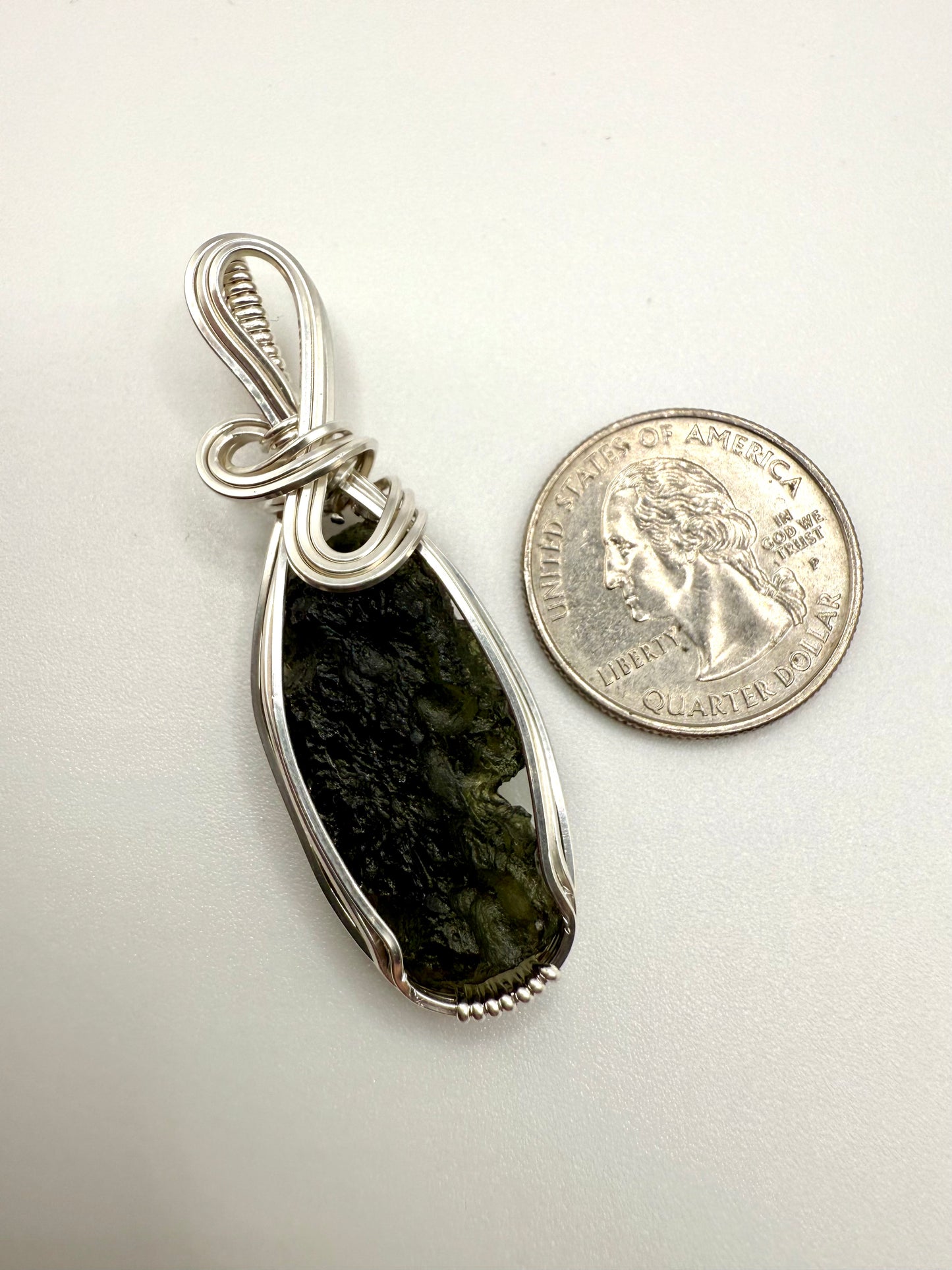 P112) Moldavite Pendant Necklace In Sterling Silver