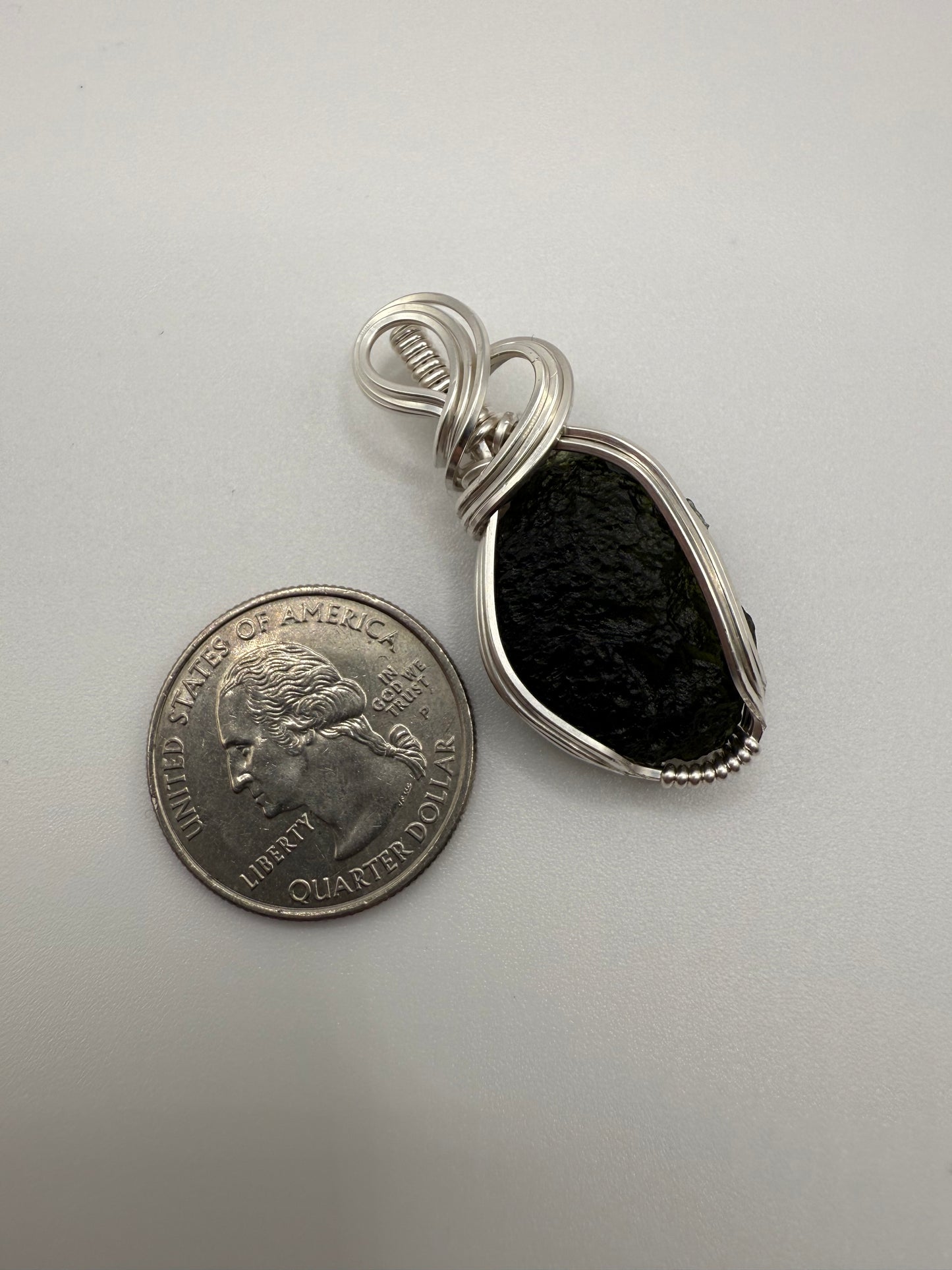 P112) Moldavite Pendant Necklace In Sterling Silver