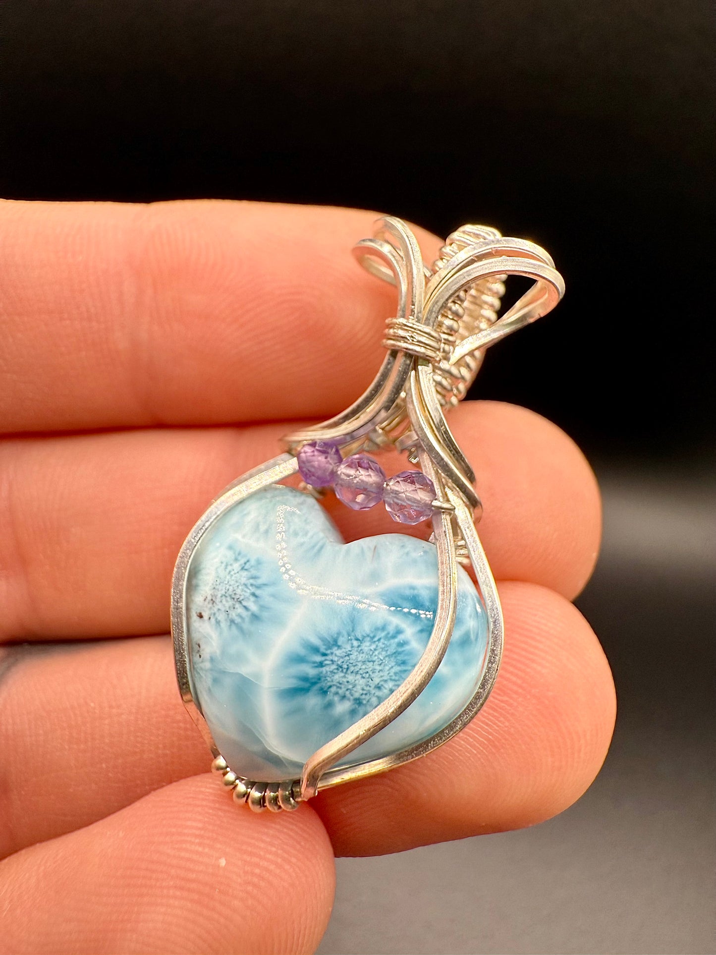 C11) Larimar & Amethyst Pendant In Sterling Silver
