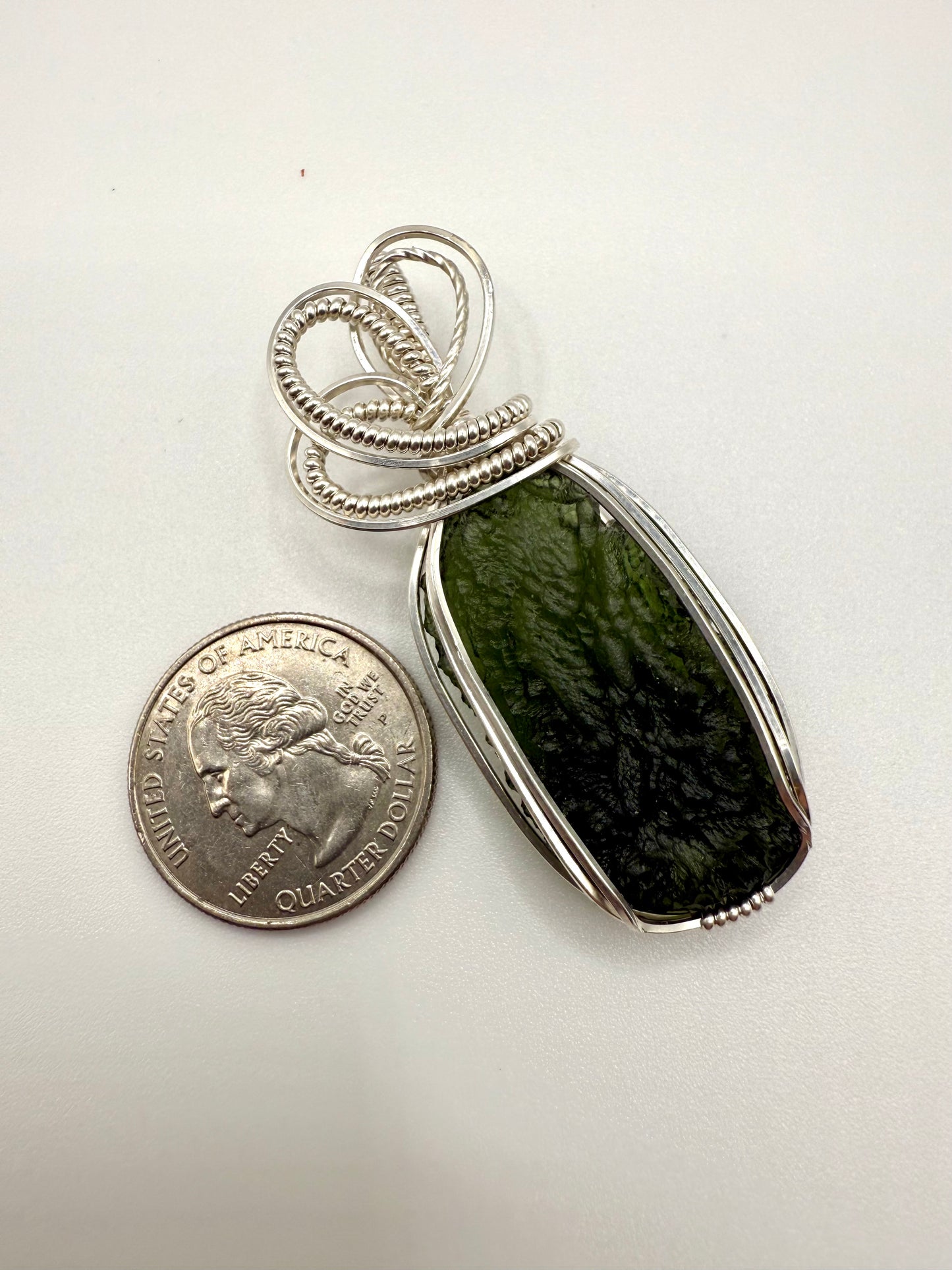 P112) Moldavite Pendant Necklace In Sterling Silver