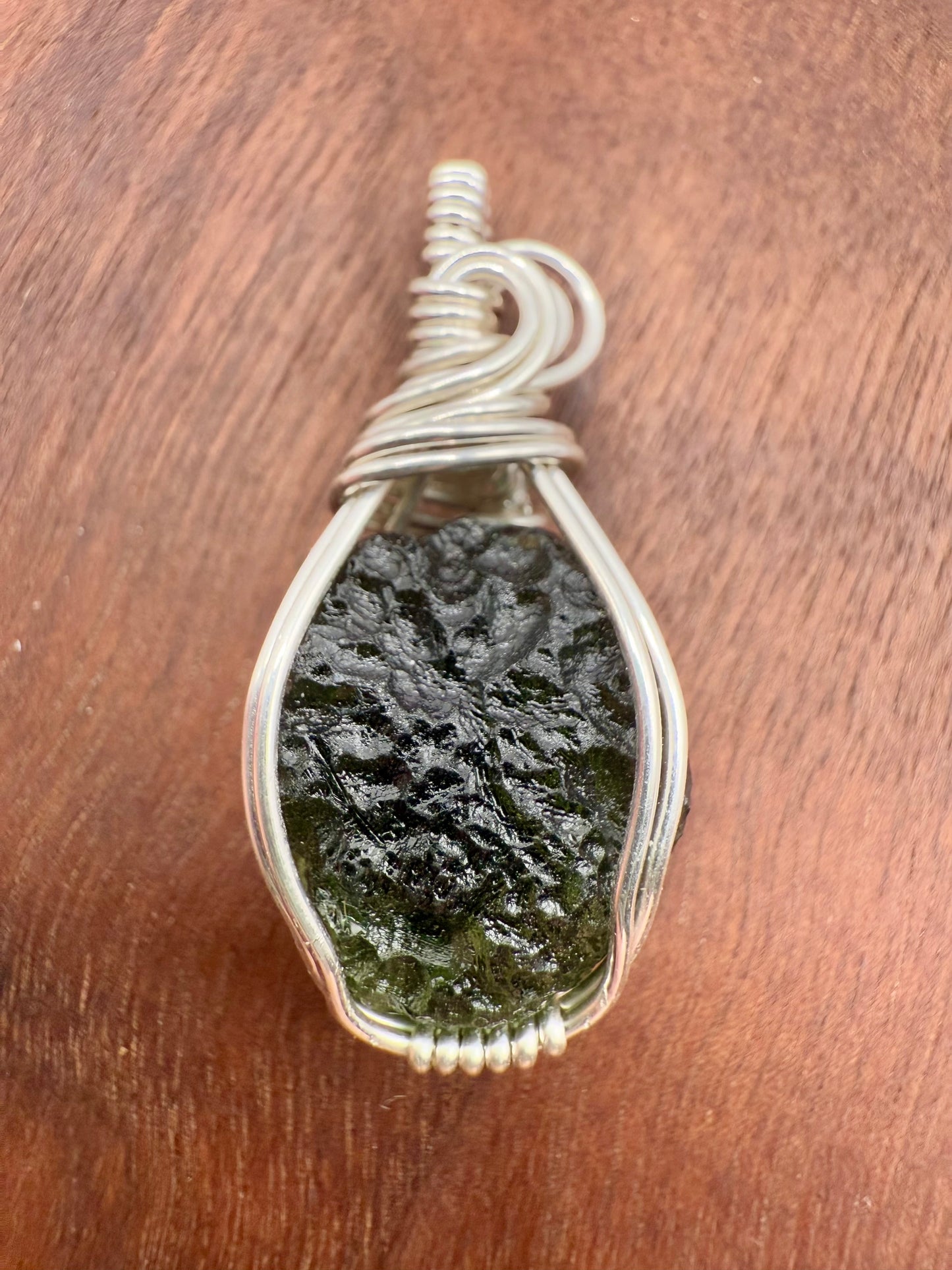 B112) Moldavite Pendant In Sterling Silver
