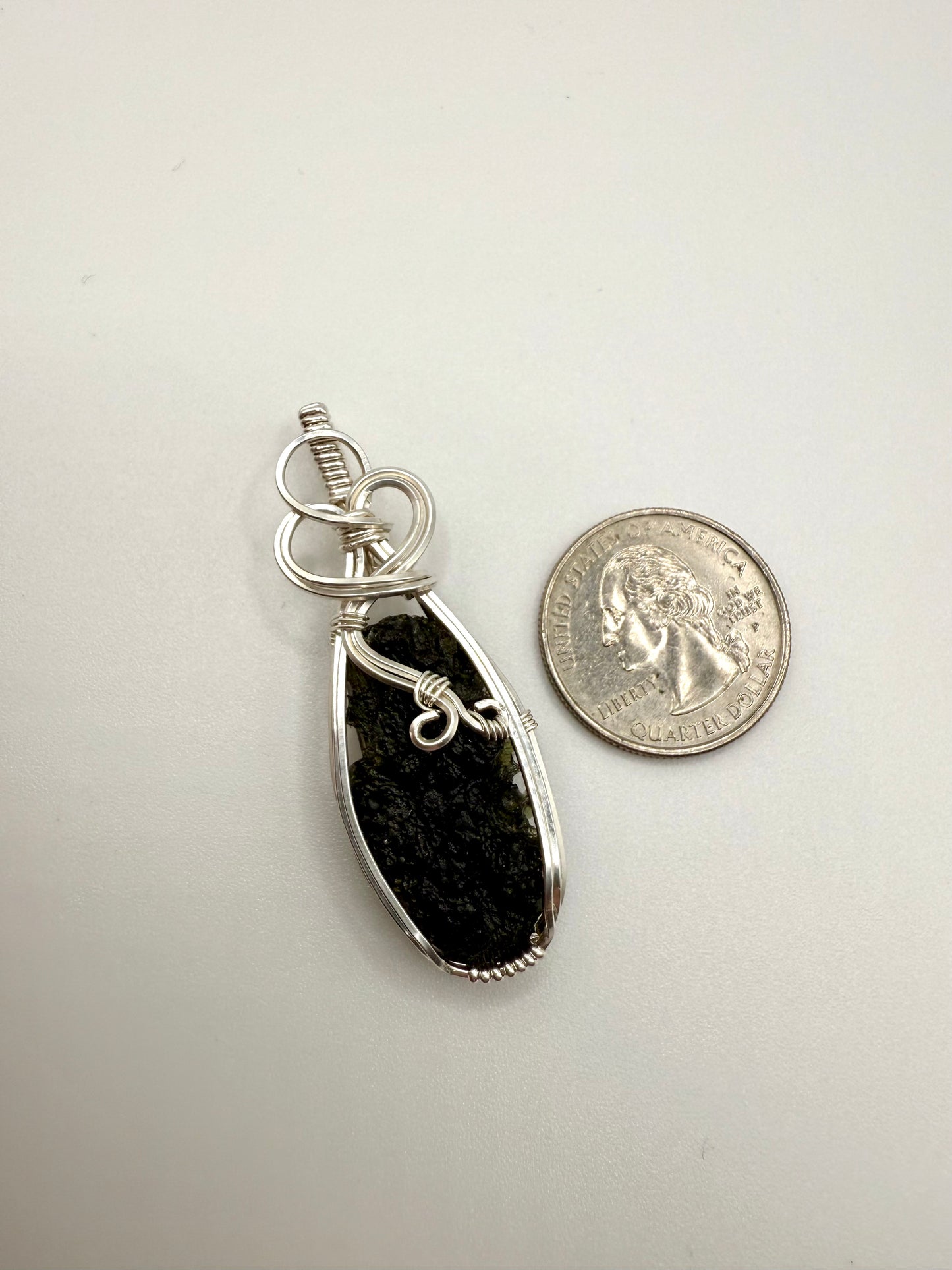 P112) Moldavite Pendant Necklace In Sterling Silver
