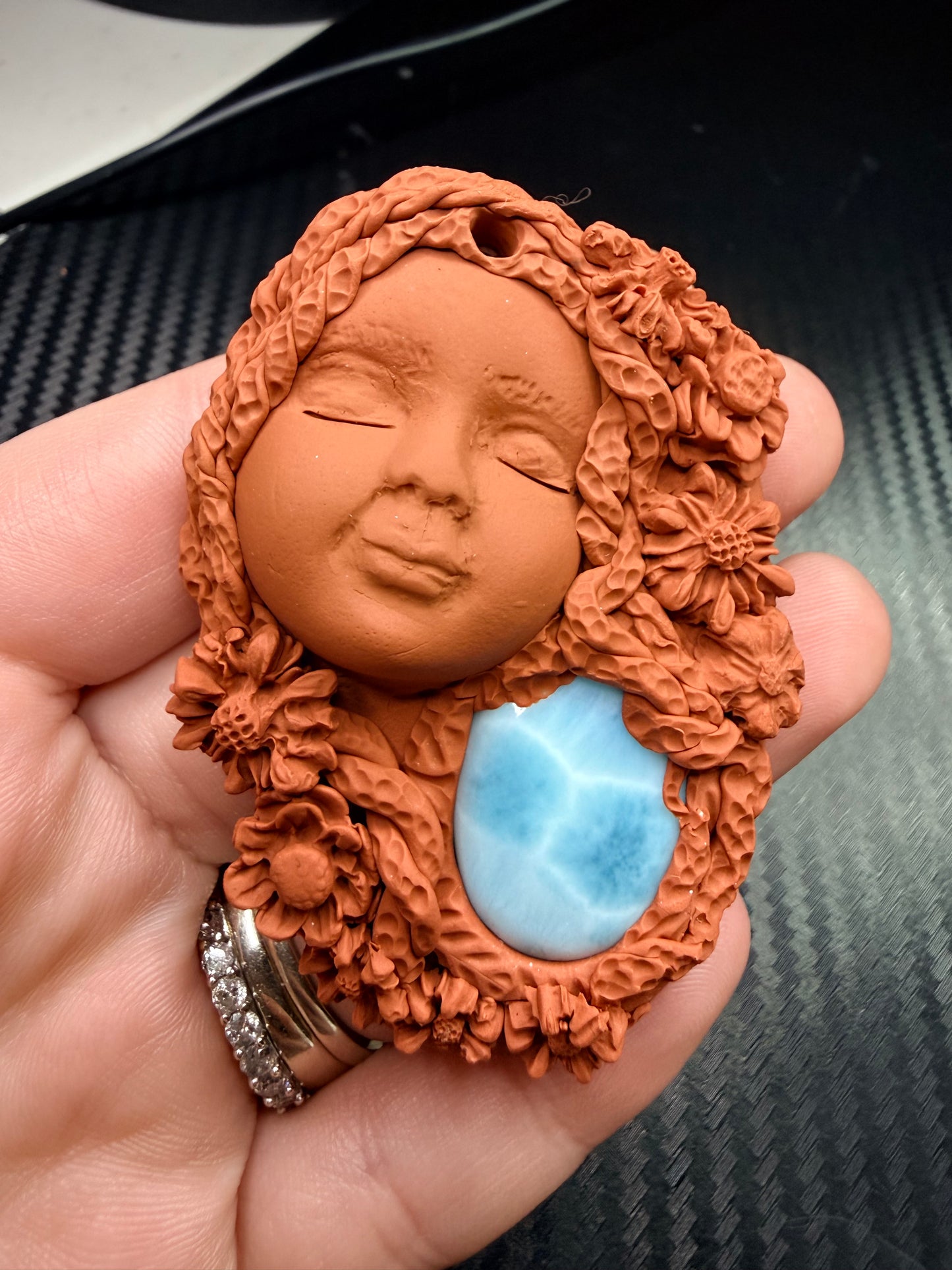 Larimar Goddess Talisman Necklace | Ocean Energy Amulet | Divine Feminine Jewelry | Handmade Clay Spiritual Pendant | Calm & Healing Crystal Goddess