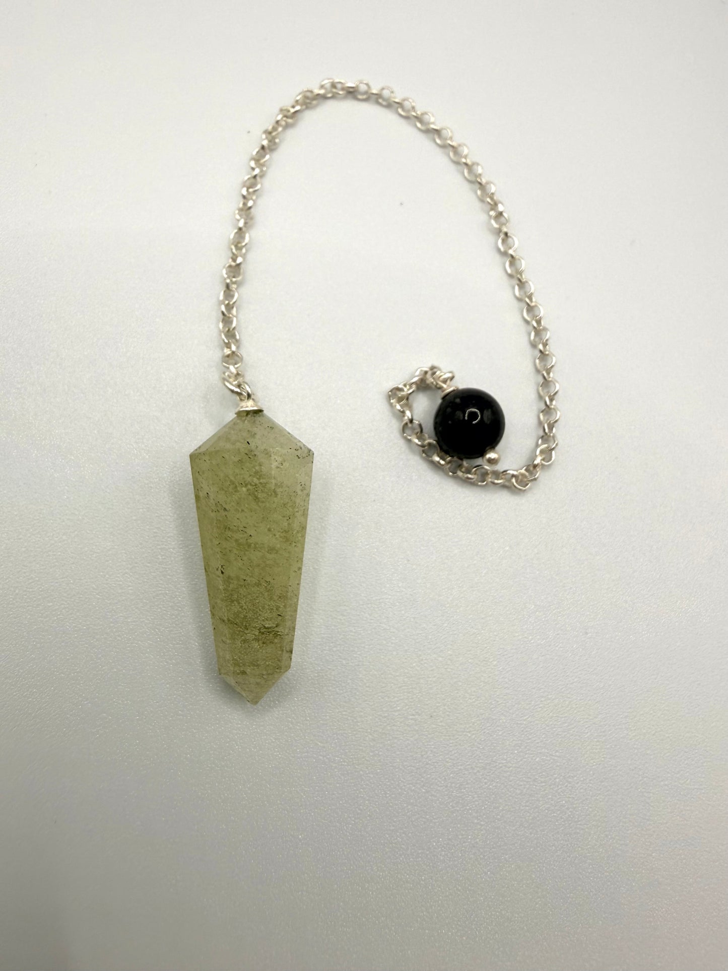 Libyan Desert Glass Pendulum With Agni Manitite Bead In Sterling Silver 20.40 carat