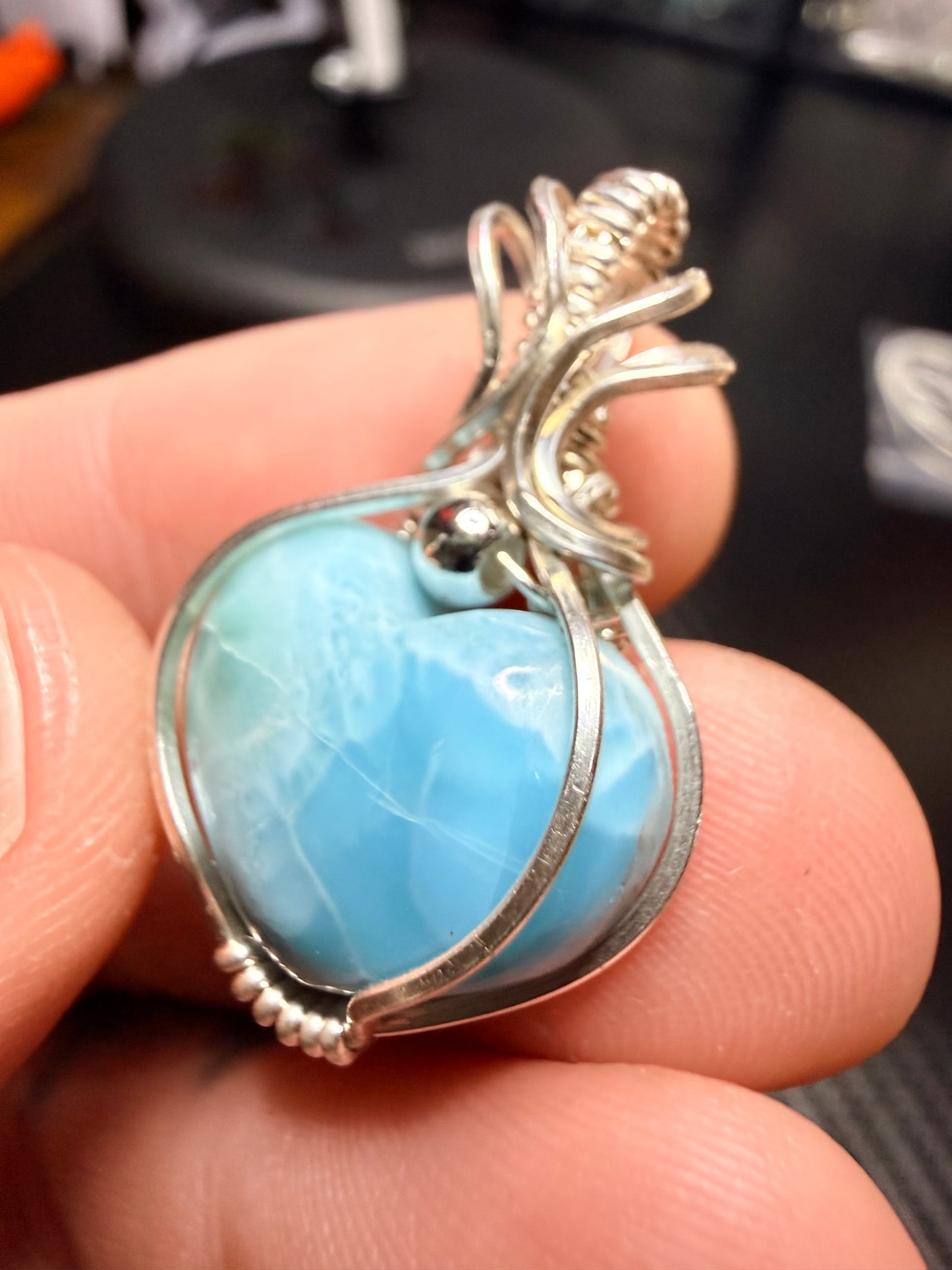11VDS) Larimar Heart Pendant In Sterling Silver