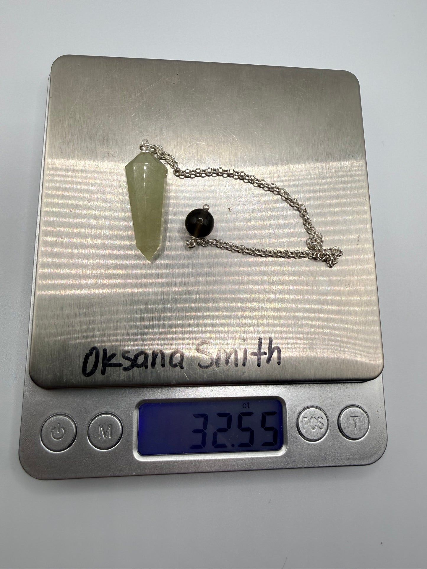 Libyan Desert Glass Pendulum With Agni Manitite Bead In Sterling Silver