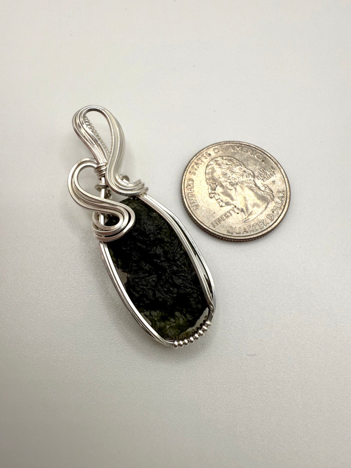 P112) Moldavite Pendant Necklace In Sterling Silver