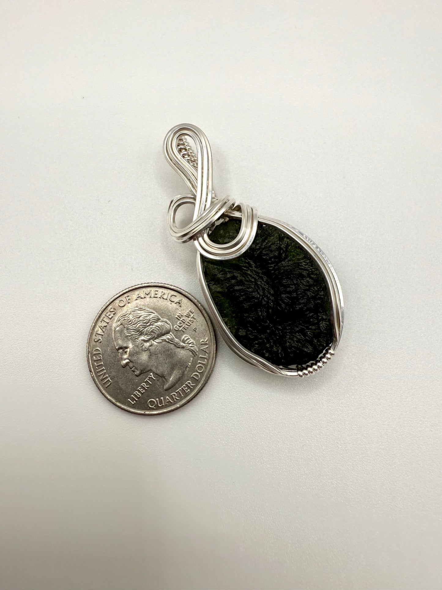 P112) Moldavite Pendant Necklace In Sterling Silver