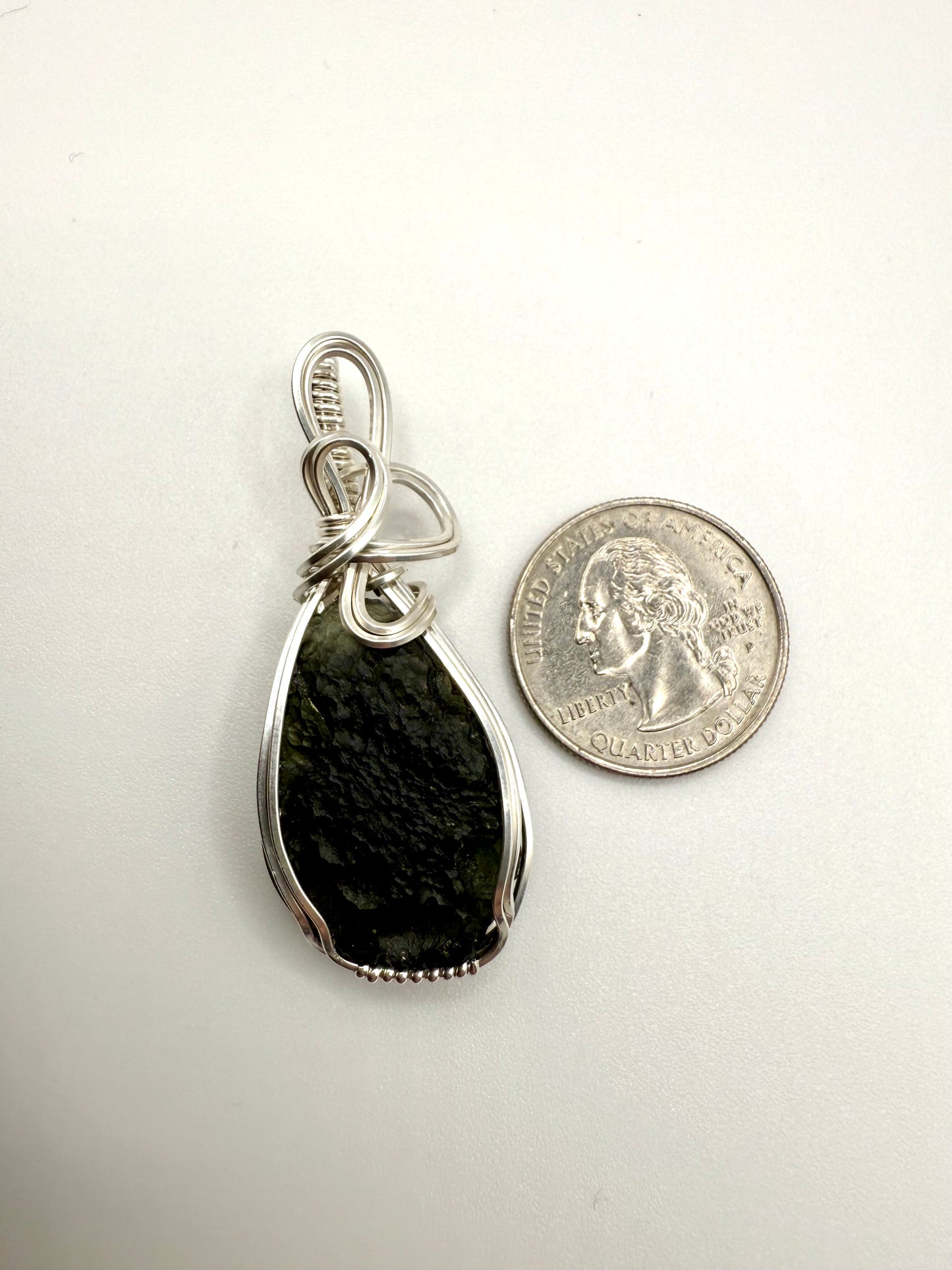 P112) Moldavite Pendant Necklace In Sterling Silver