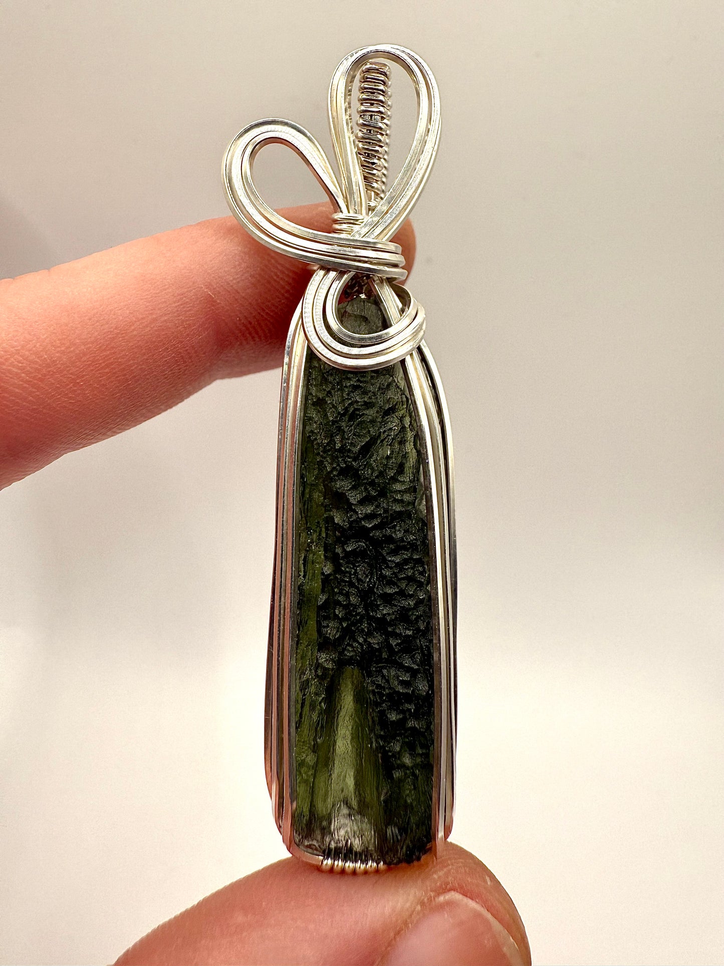 P112) Moldavite Pendant Necklace In Sterling Silver
