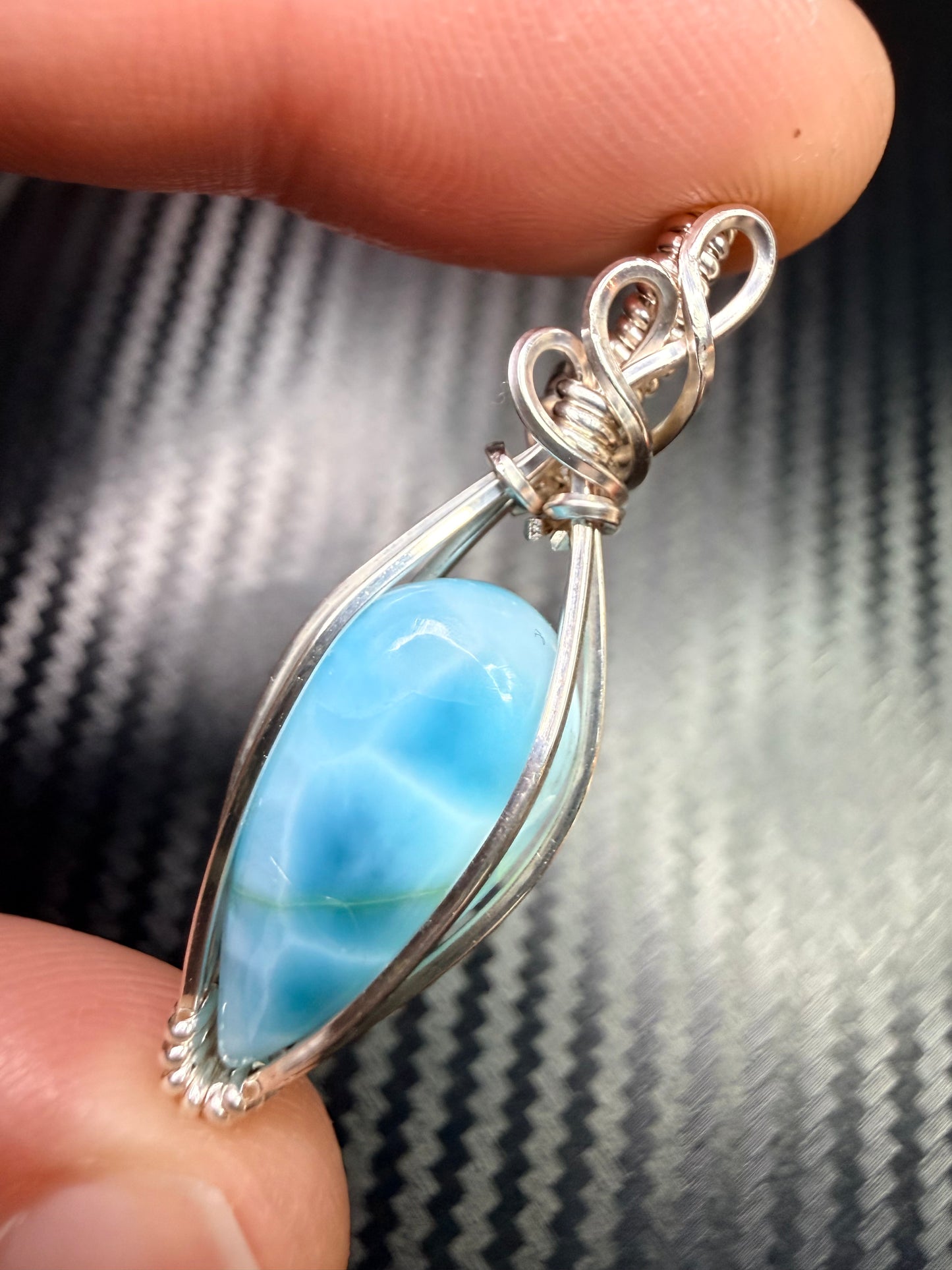 Larimar Pendant in 925 Sterling Silver – Dominican Republic Larimar Necklace, Ocean Blue Stone Jewelry, Rare Gem Gift