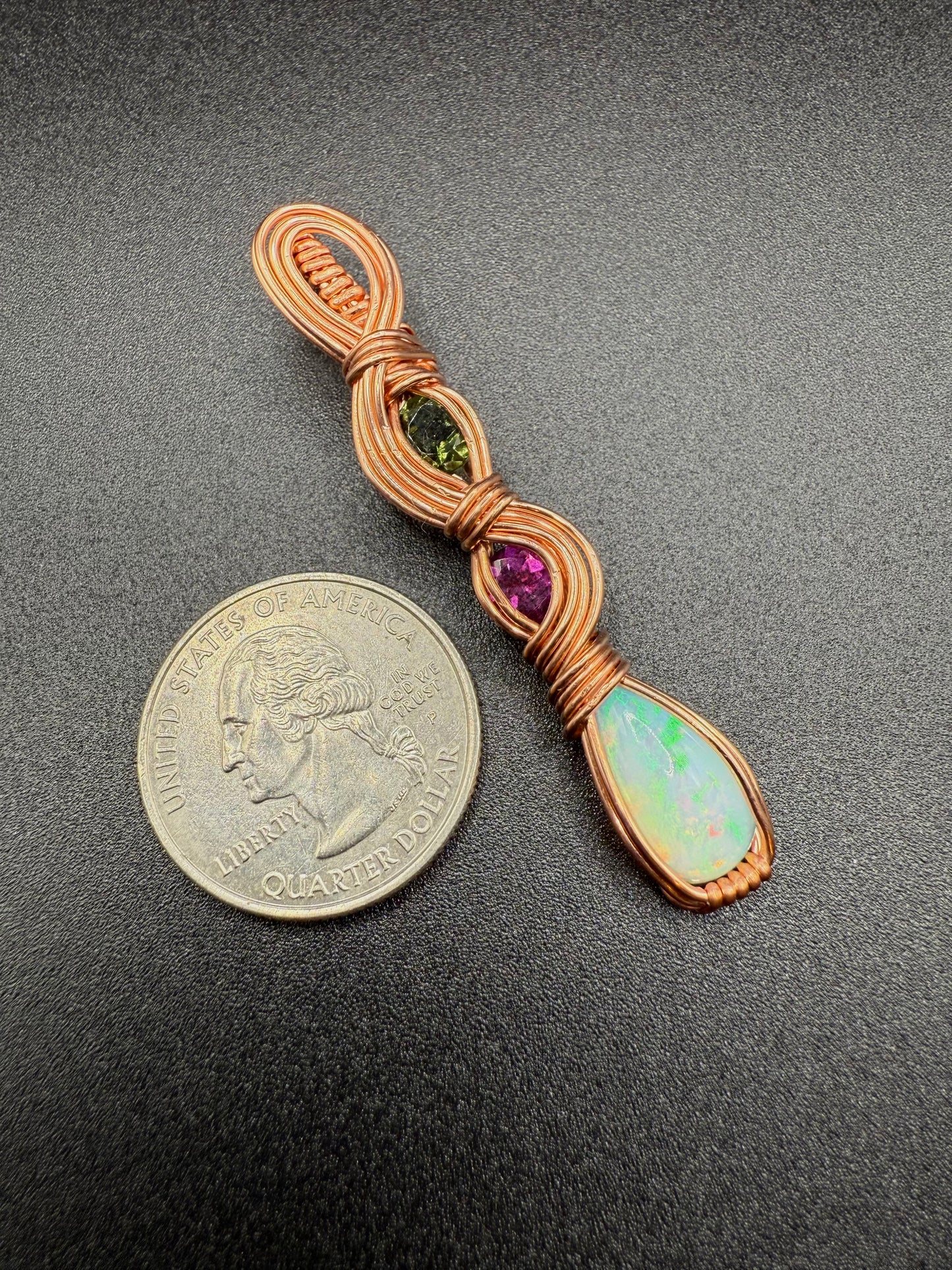 B112) Opal, Comeria Garnet & Moldavite In Copper