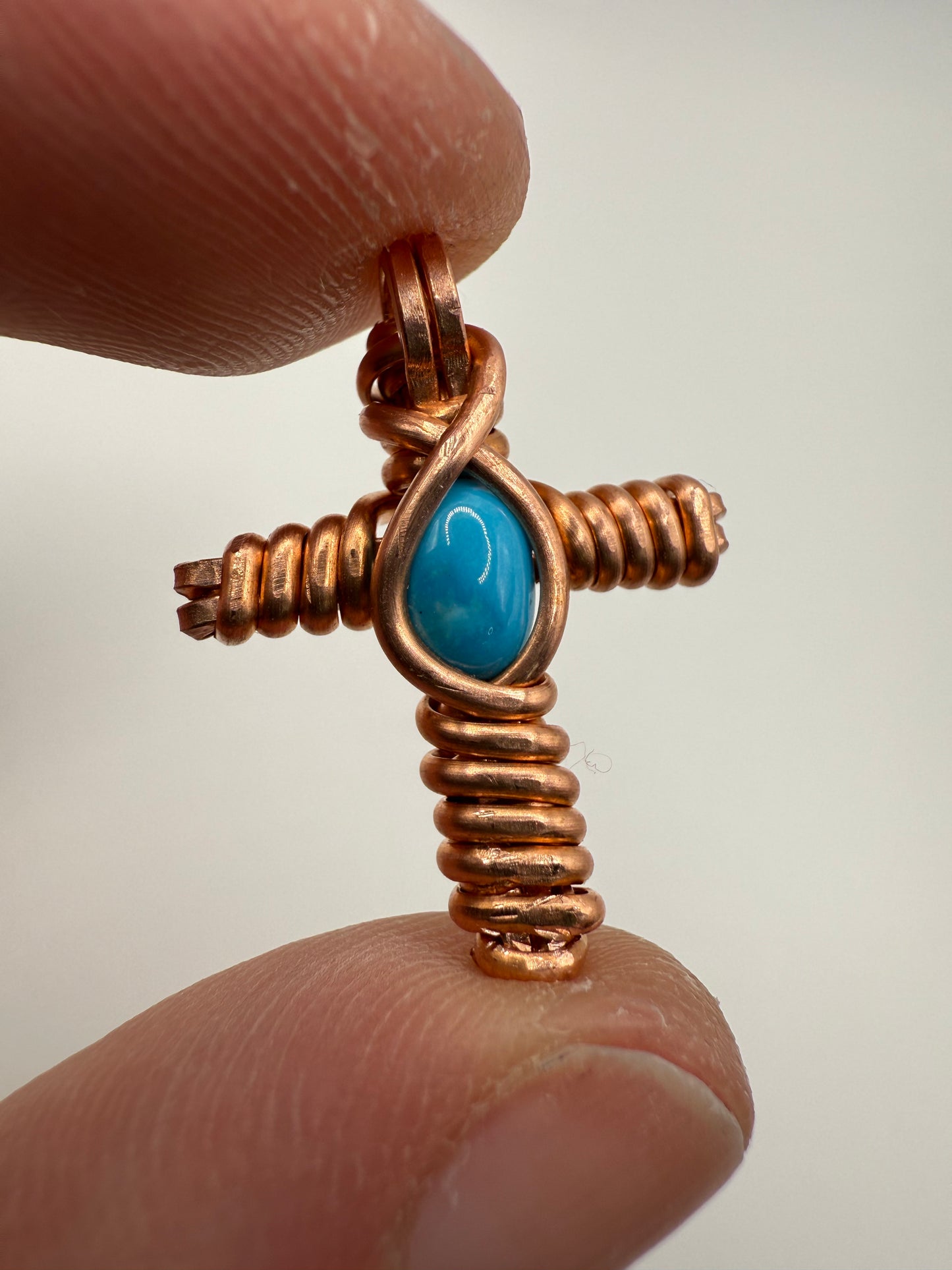 A11) Turquoise Cross Pendant in Copper