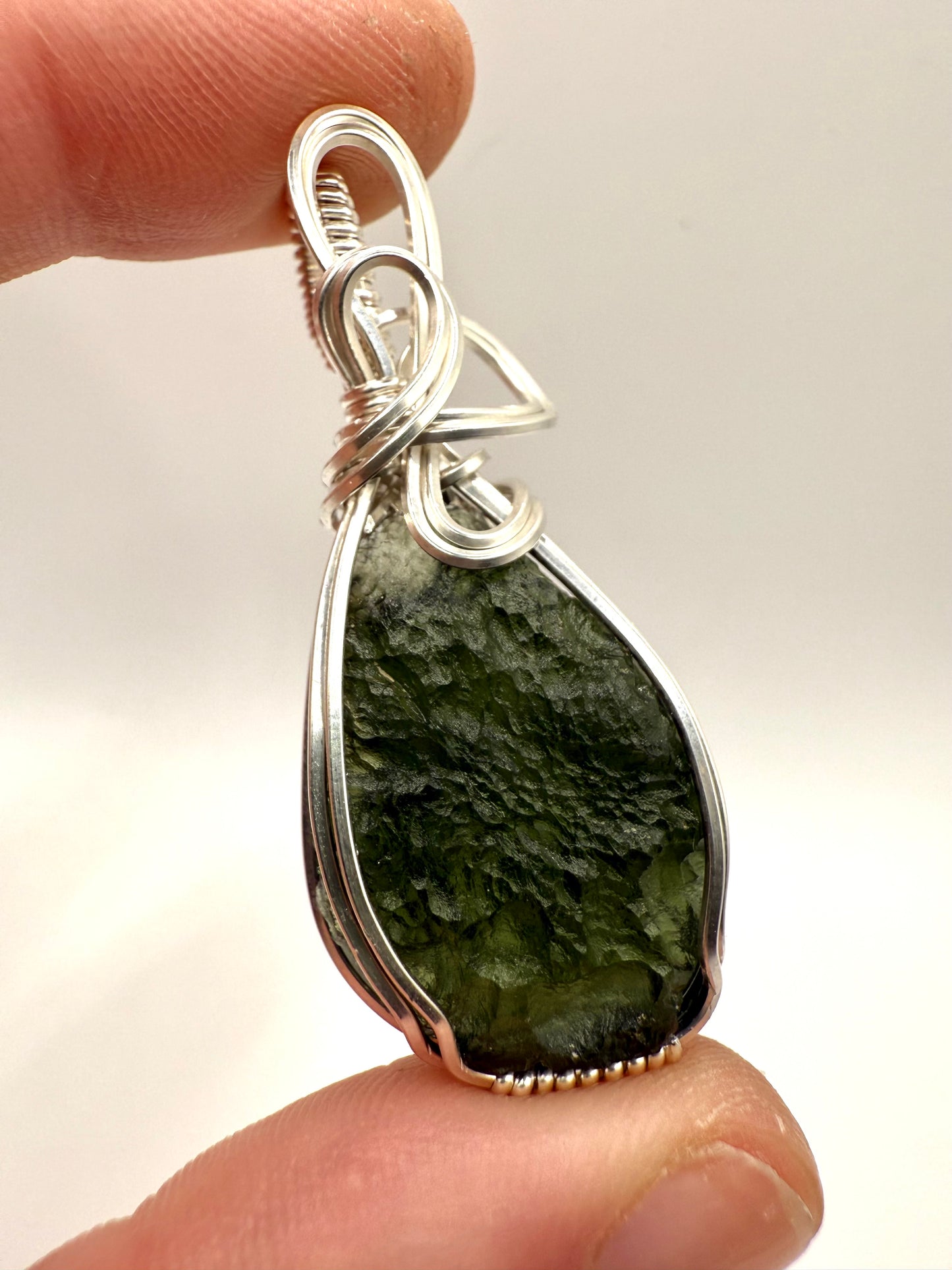 P112) Moldavite Pendant Necklace In Sterling Silver