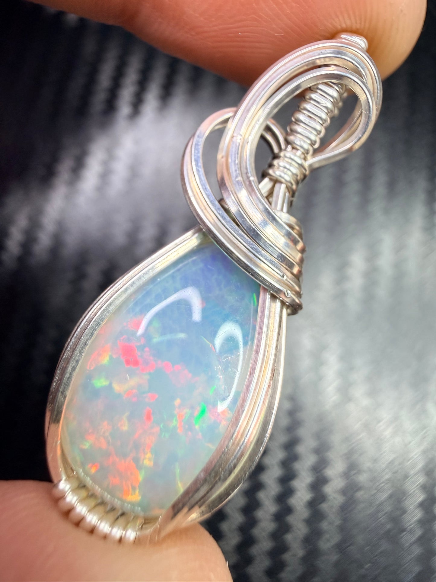 Ethiopian Welo Opal Pendant in .925 Sterling Silver – Natural Opal Necklace, October Birthstone, Fire Opal Jewelry, Handmade Opal Gift, Healing Crystal Pendant