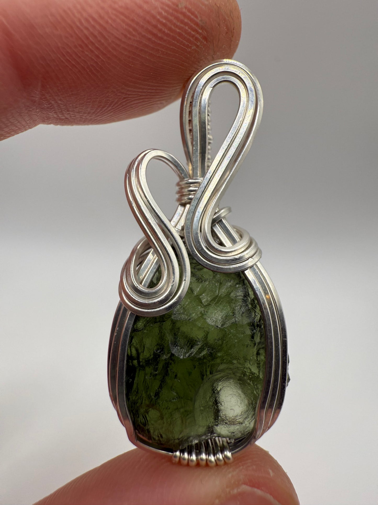 P112) Moldavite Pendant Necklace In Sterling Silver