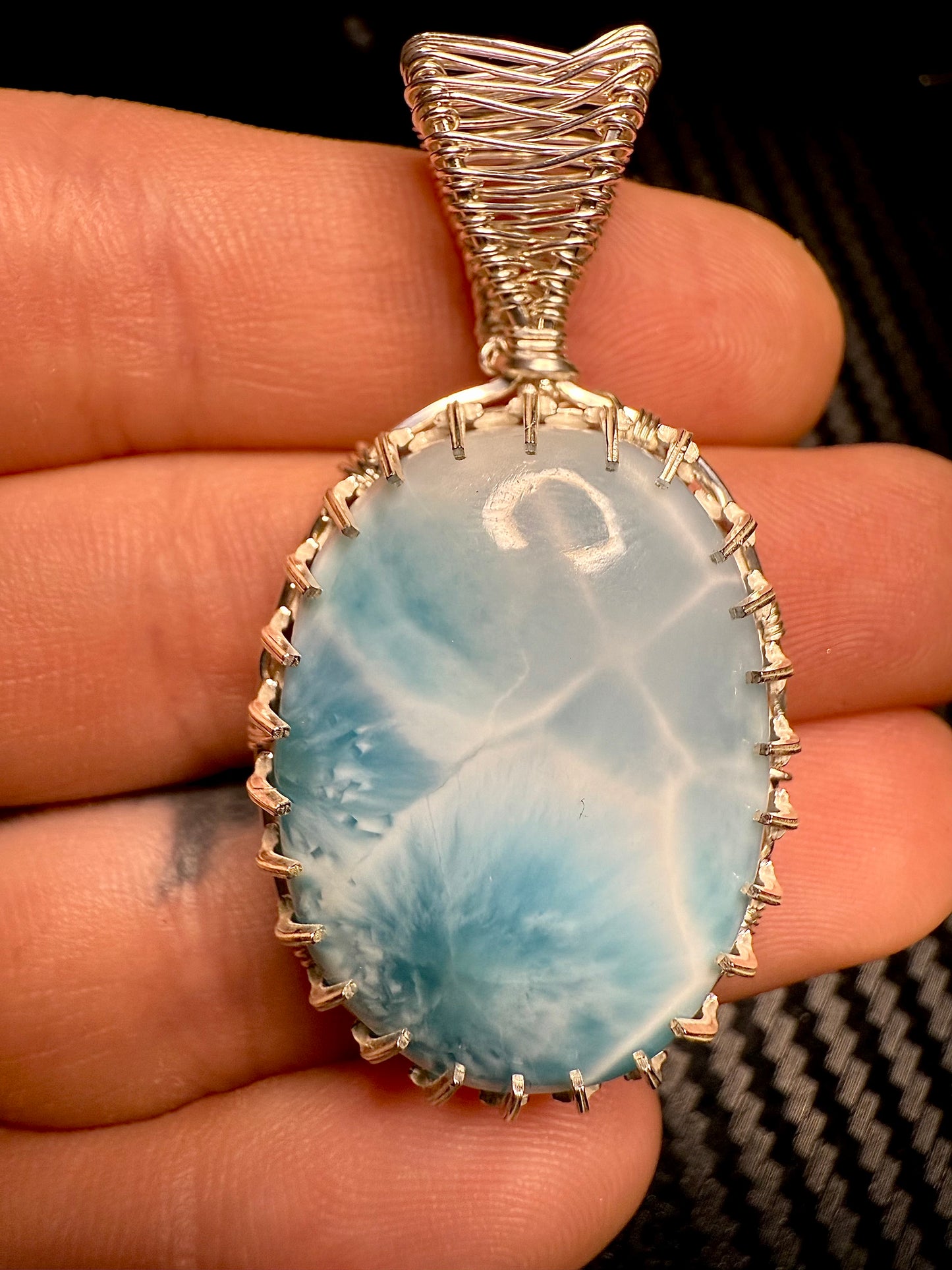 Large Larimar Pendant Necklace In Sterling Silver