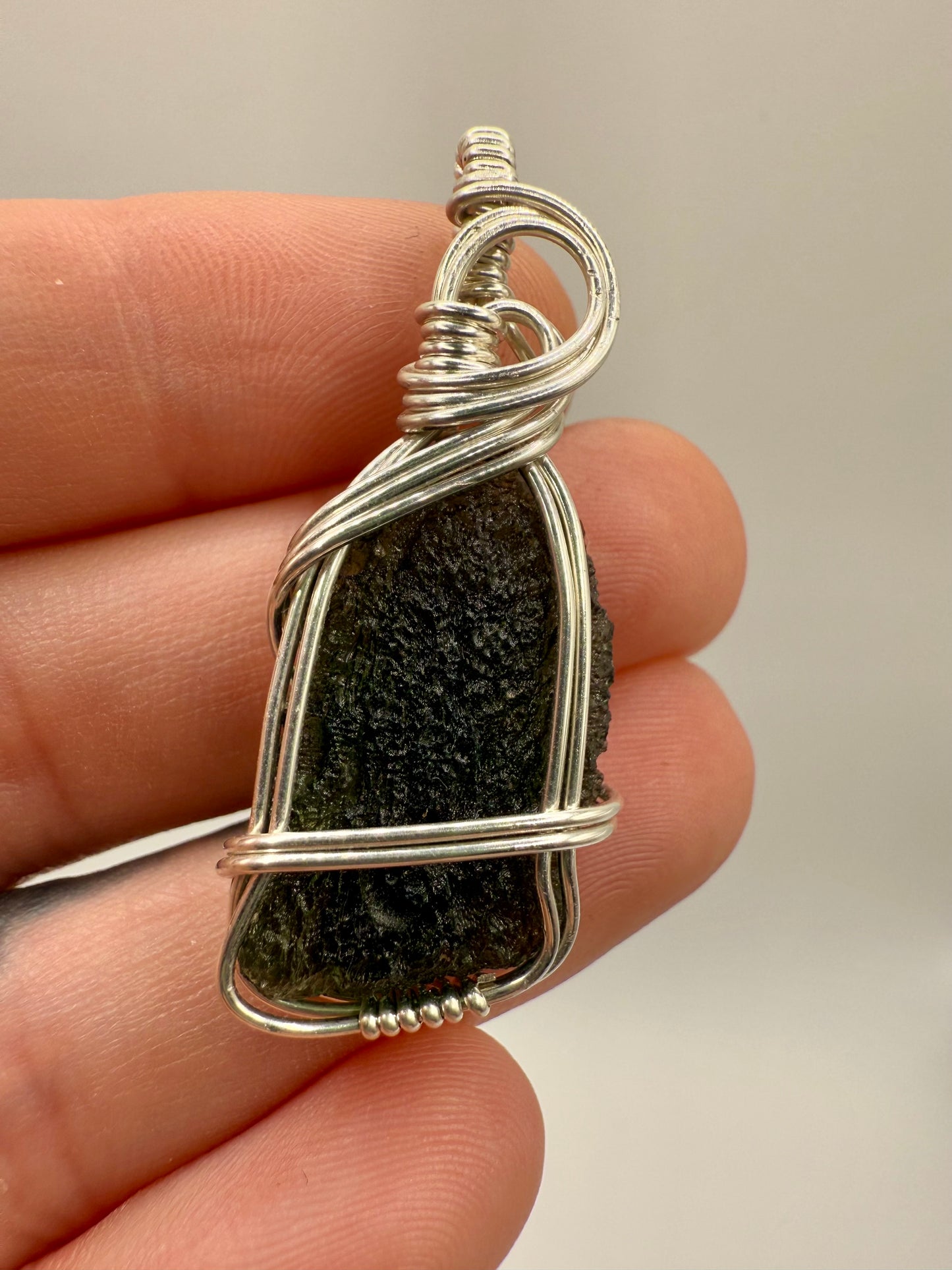 B112) Moldavite In Sterling Silver Pendant Necklace