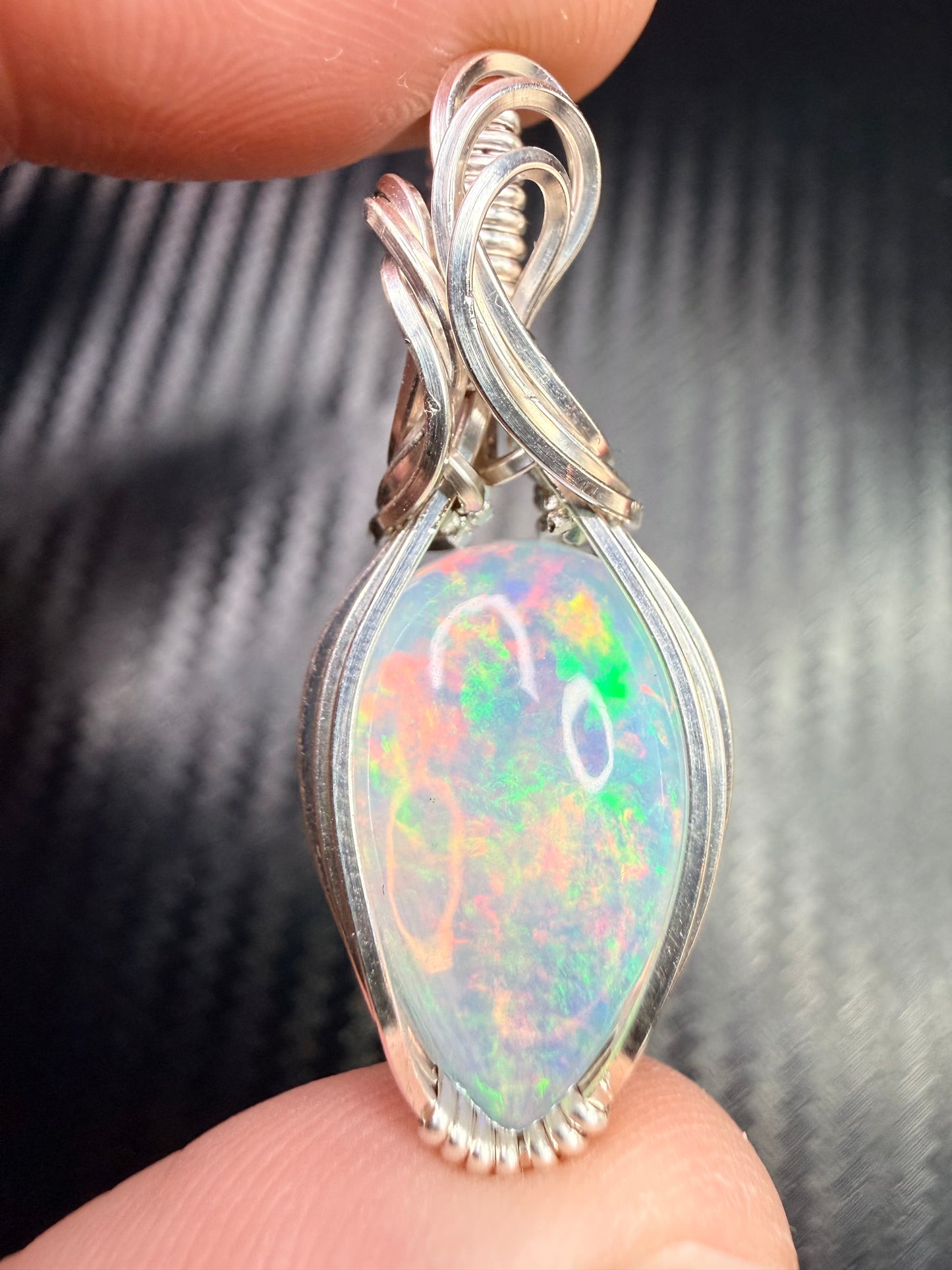 Ethiopian Welo Opal Pendant in .925 Sterling Silver – Natural Opal Necklace, October Birthstone, Fire Opal Jewelry, Handmade Opal Gift, Healing Crystal Pendant