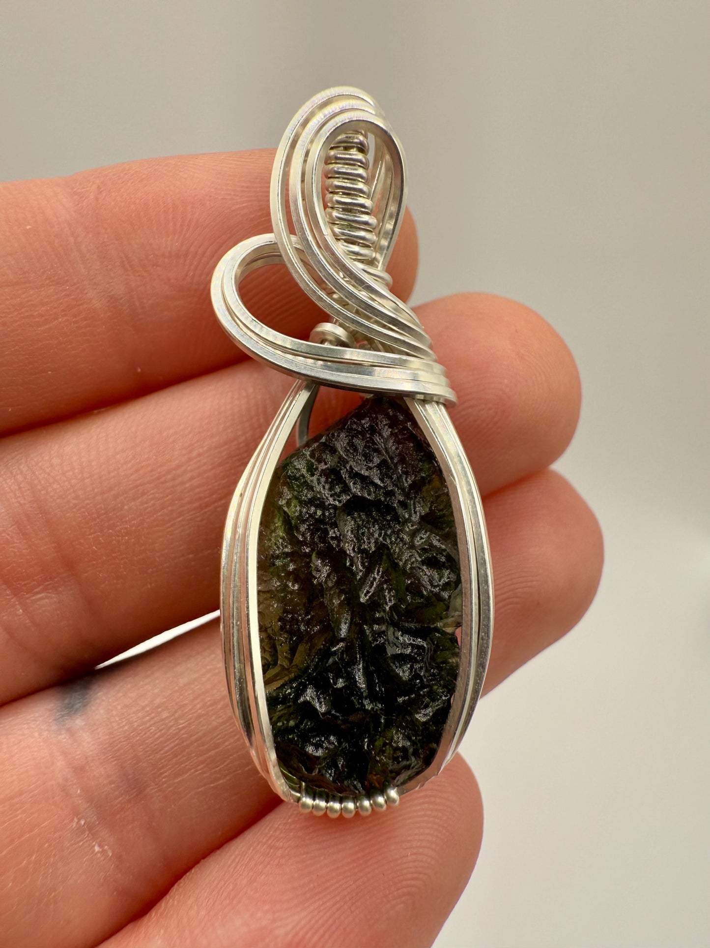 C11) Moldavite In Sterling Silver Pendant Necklace
