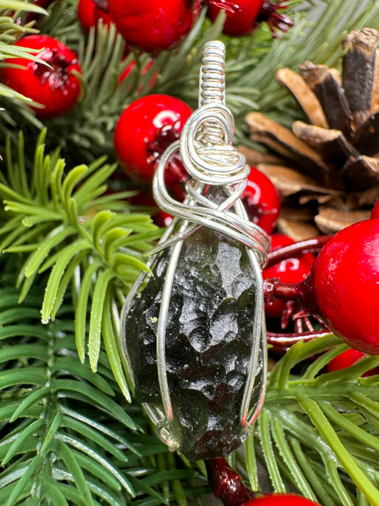 Kosov Moldavite Pendant in Sterling Silver