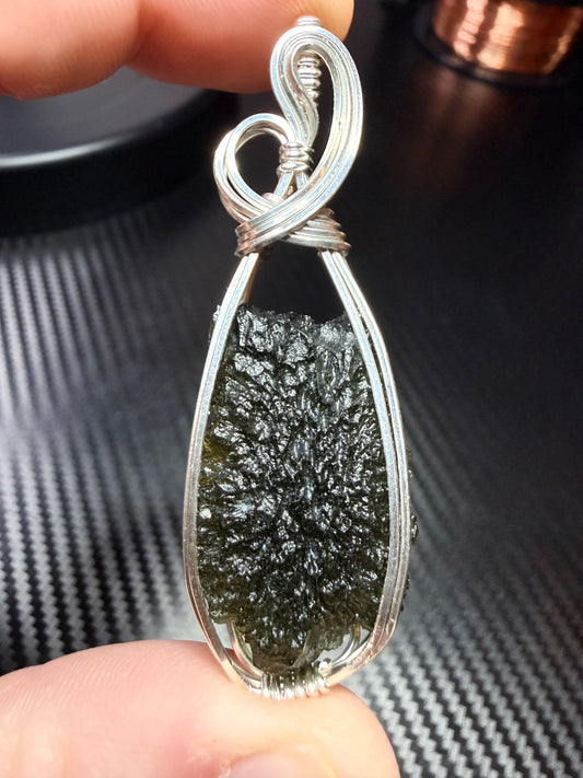 Moldavite Pendant In Sterling Silver 6.80g