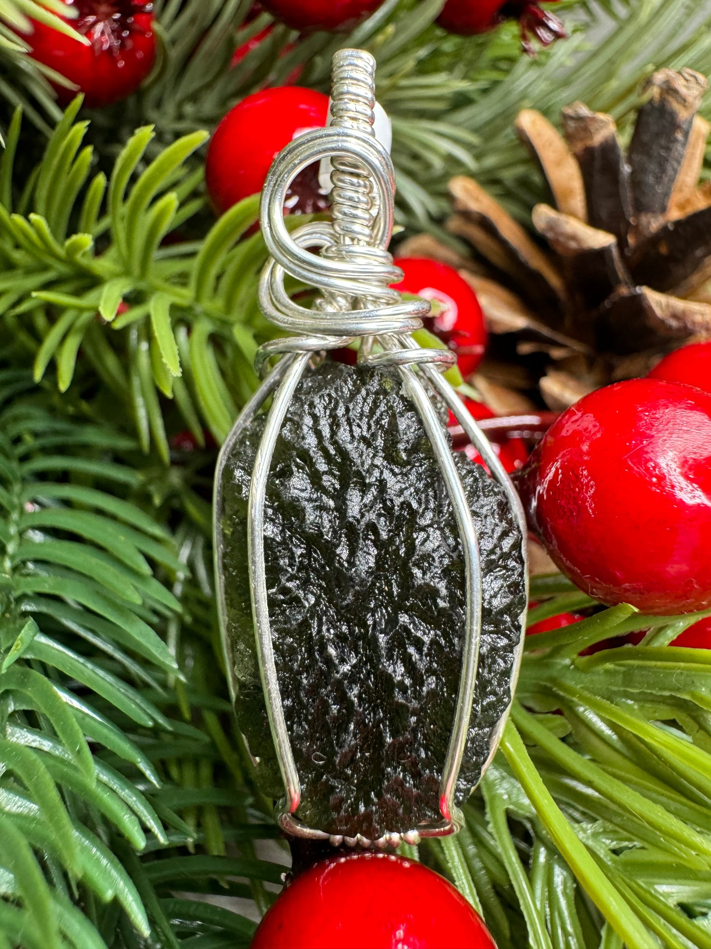 Moldavite Pendant in Sterling Silver