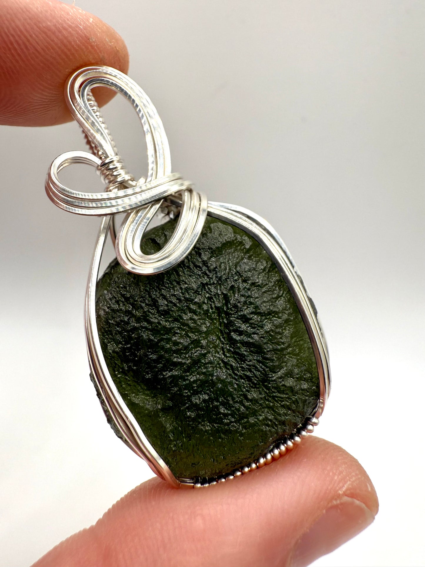P112) Moldavite Pendant Necklace In Sterling Silver