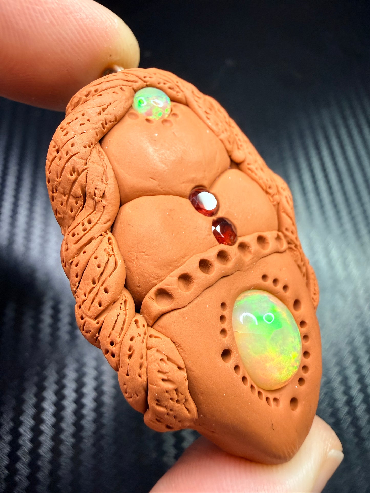 Goddess Talisman Necklace | Opal & Garnet Crystal Pendant | Divine Feminine Jewelry | Handmade Clay Spiritual Amulet | Passion & Heart Energy