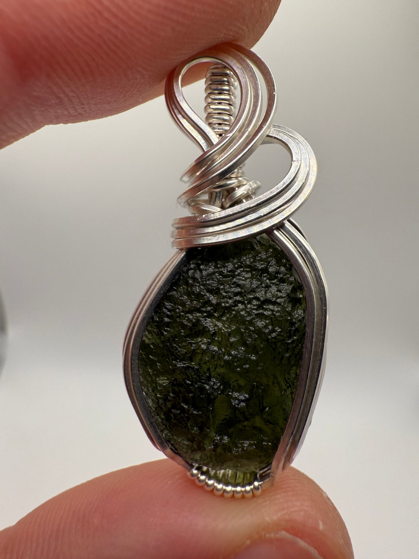 P112) Moldavite Pendant Necklace In Sterling Silver