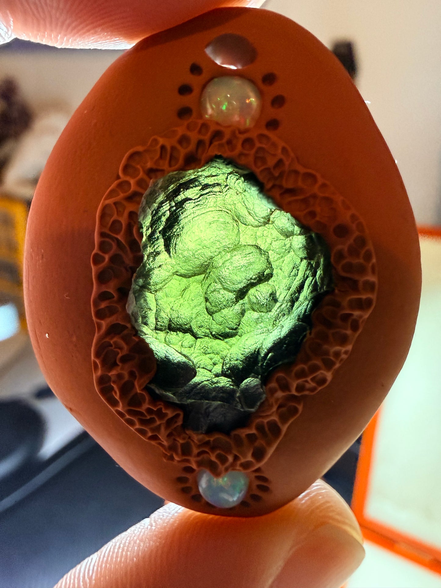 Moldavite & Ethiopian Opal Talisman Pendant – Backlit Green Glow – Handmade Transformation & Awakening Amulet