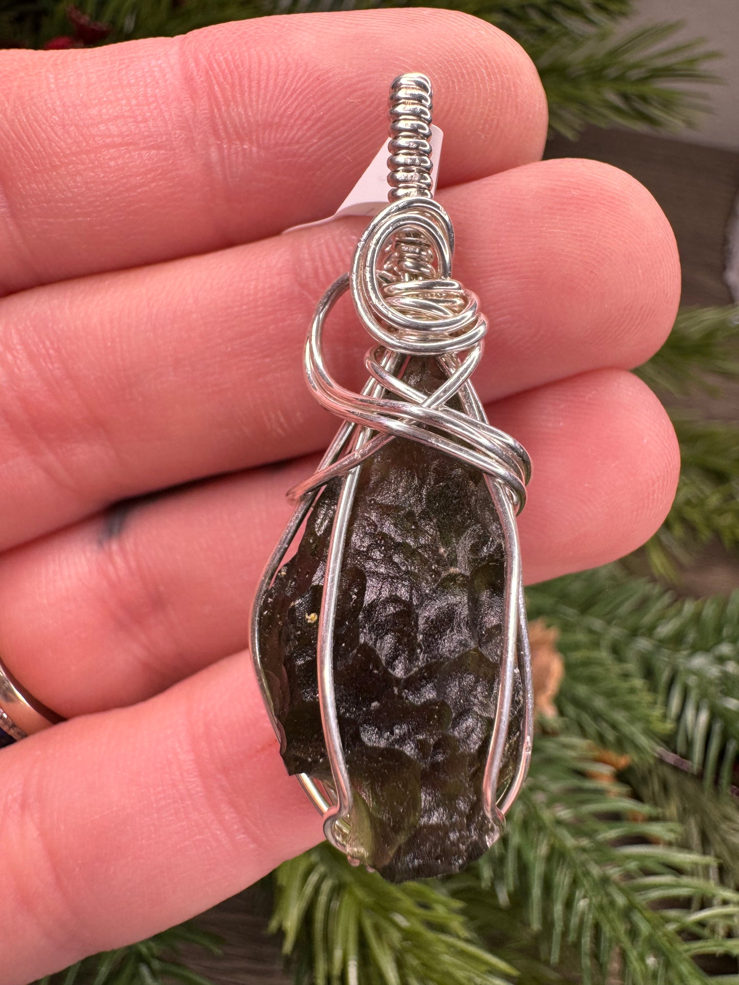 Kosov Moldavite Pendant in Sterling Silver