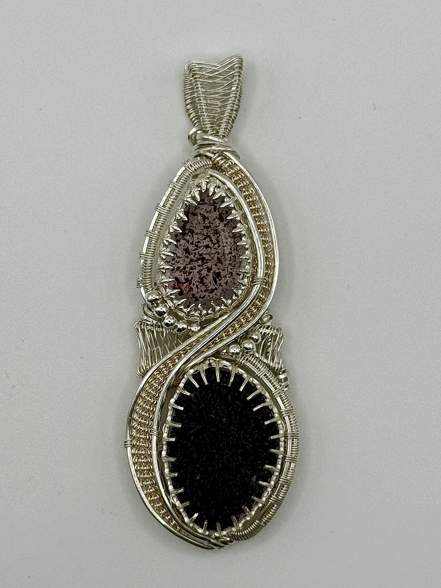 GG33) Large Moldavite & Super 7 Pendant NecklaceIn Sterling Silver