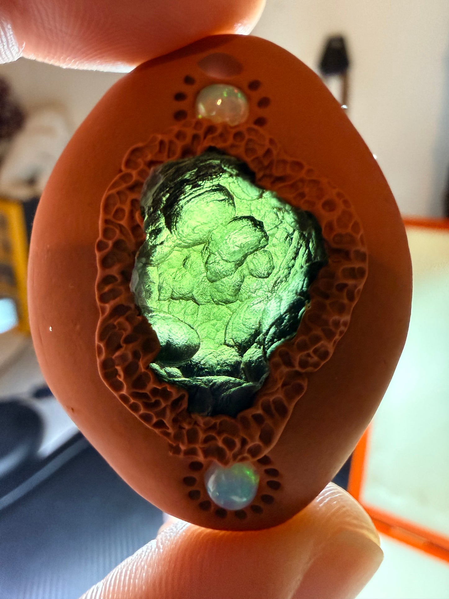Moldavite & Ethiopian Opal Talisman Pendant – Backlit Green Glow – Handmade Transformation & Awakening Amulet