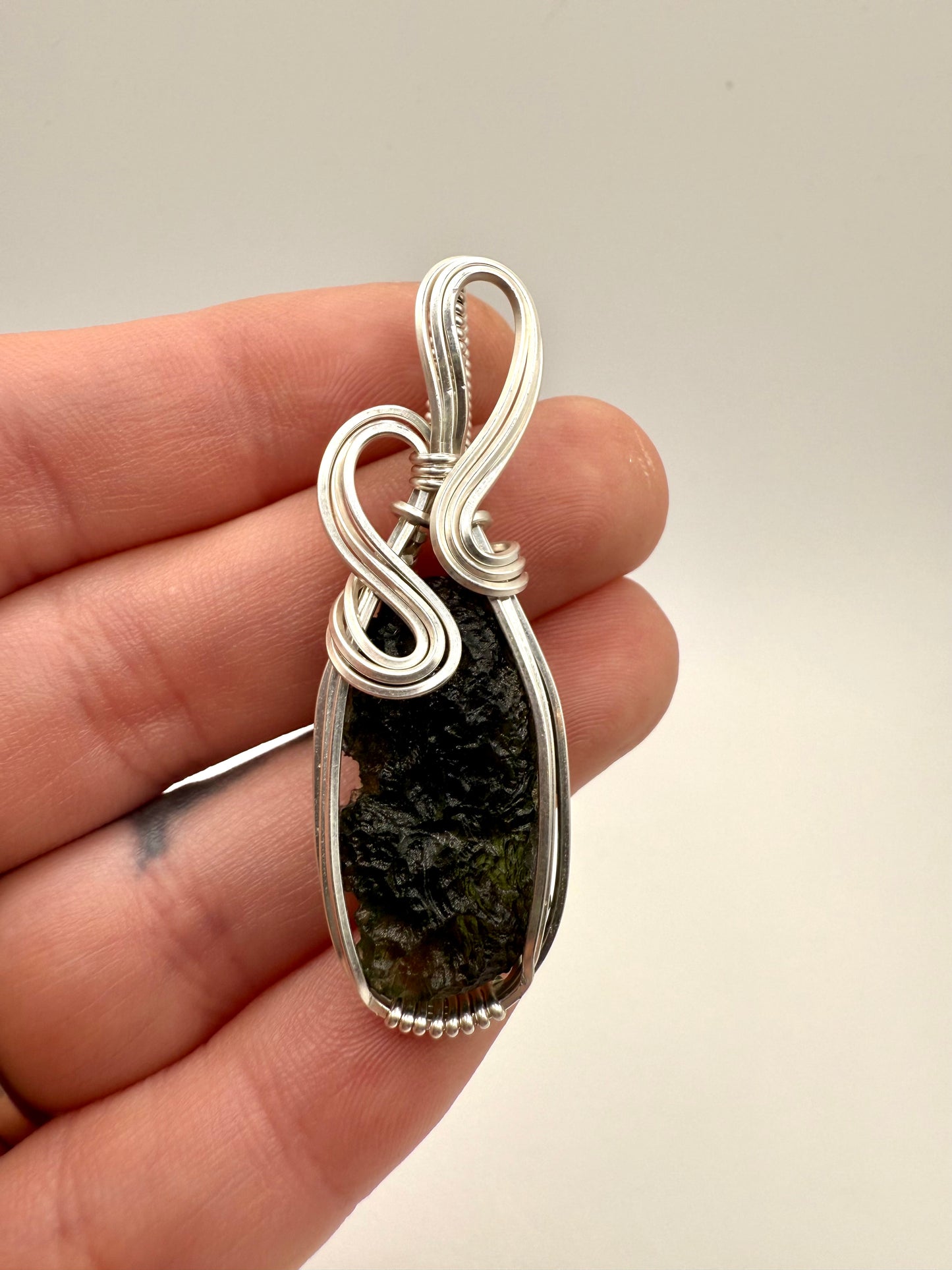 P112) Moldavite Pendant Necklace In Sterling Silver