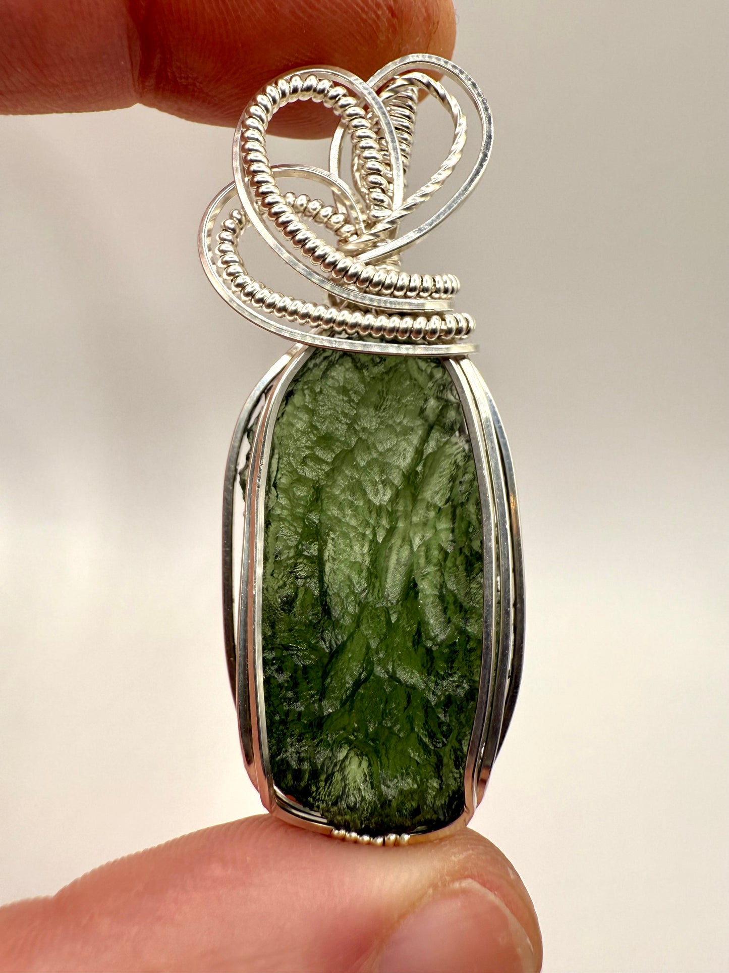 P112) Moldavite Pendant Necklace In Sterling Silver