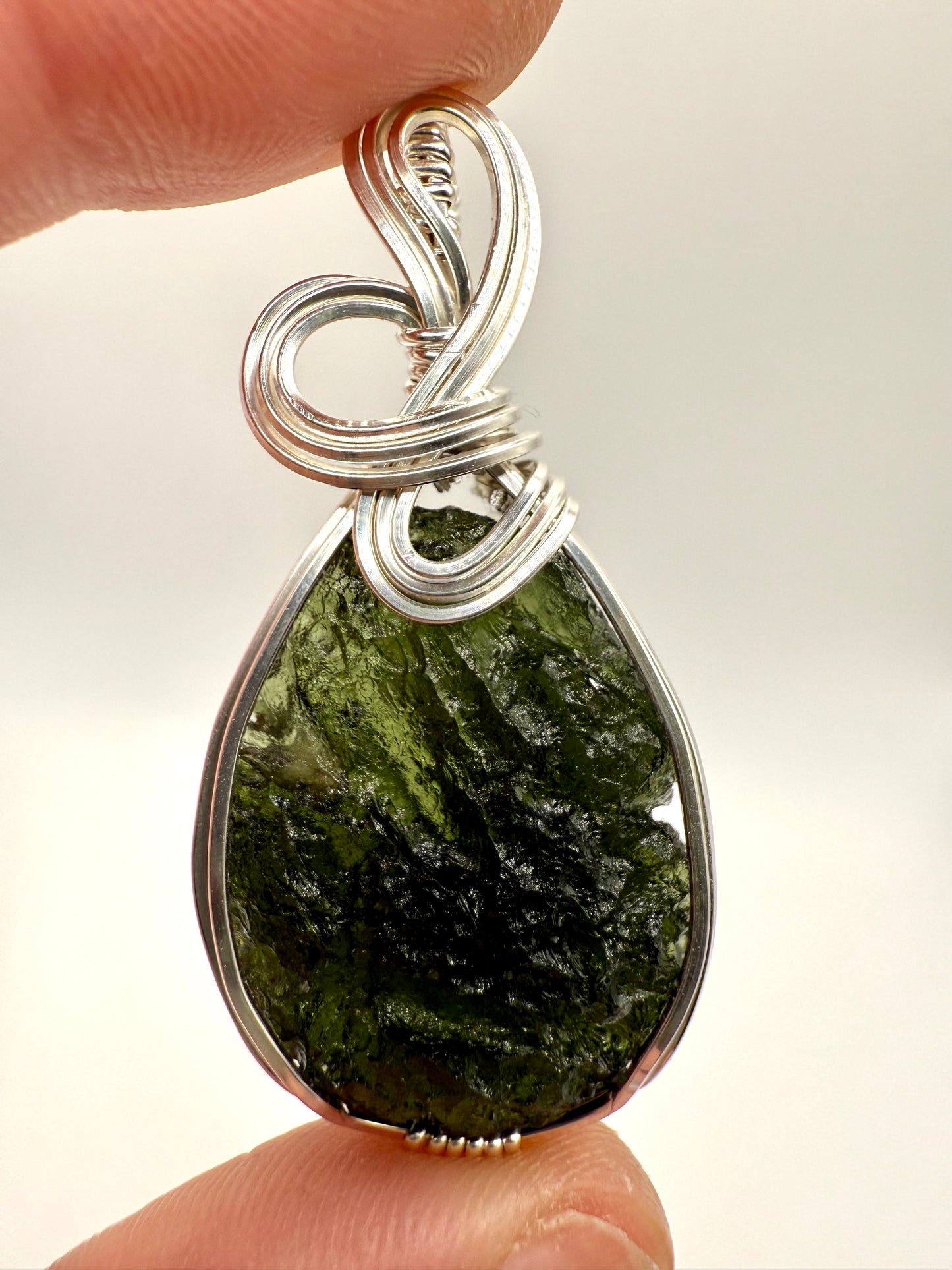 P112) Moldavite Pendant Necklace In Sterling Silver