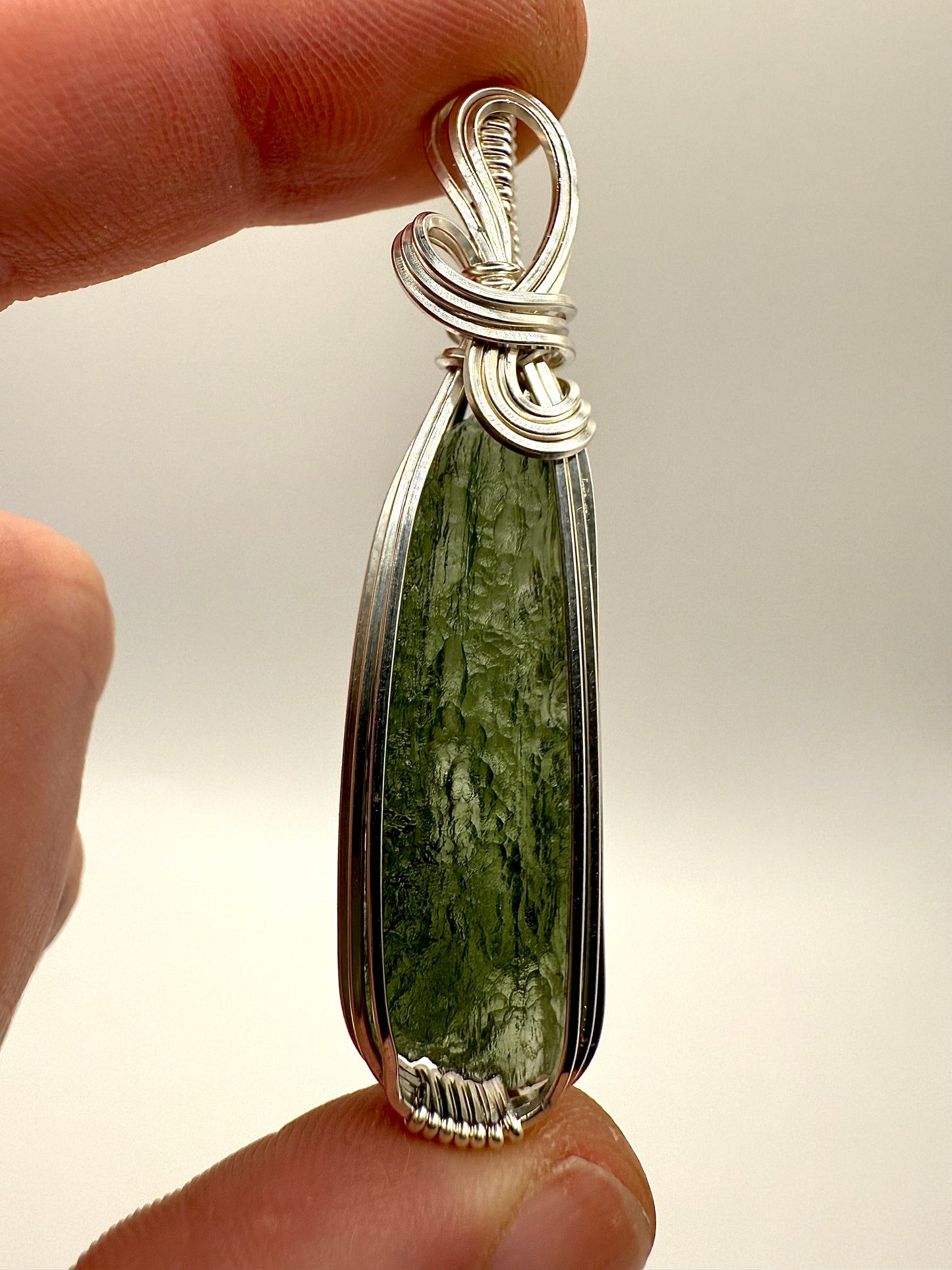 P112) Moldavite Pendant Necklace In Sterling Silver